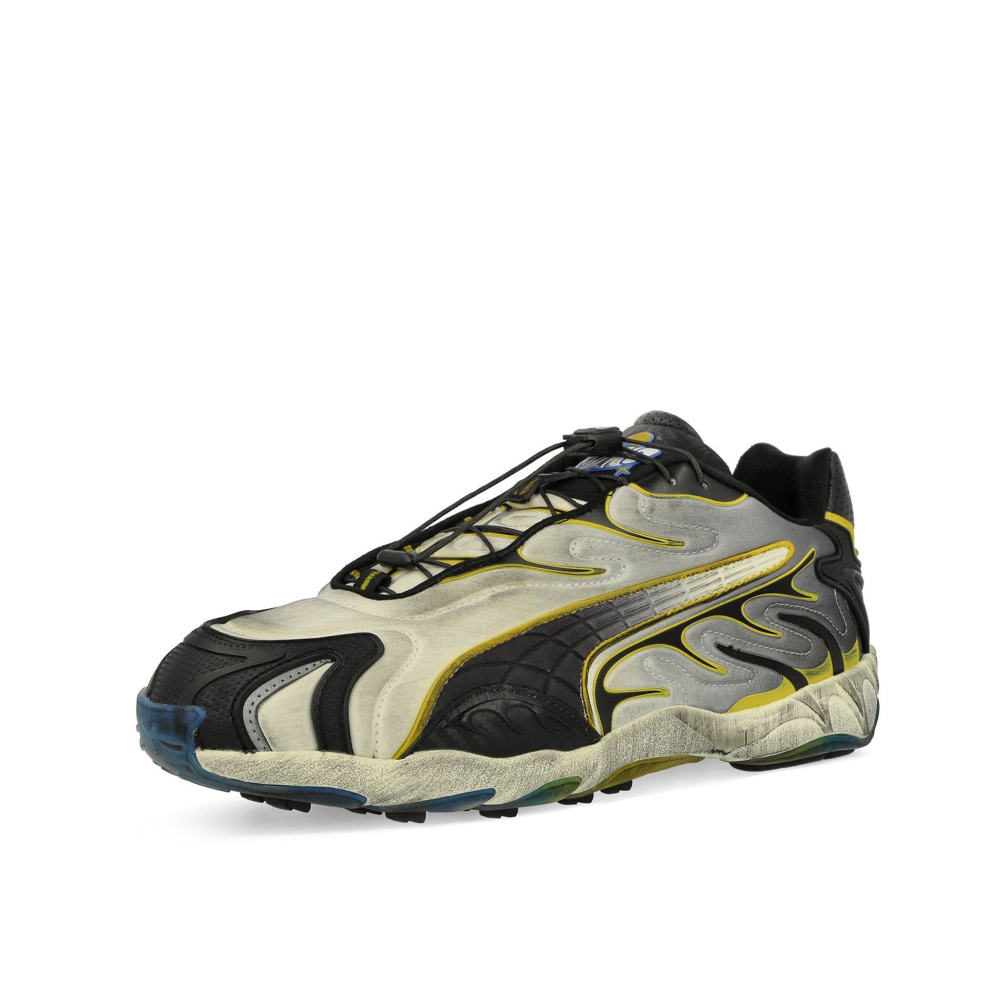 Puma Inhale Distressed Neoprene Warm White-Puma Black-Pelé Yellow Low Top Sneakers Close Up | Overkill