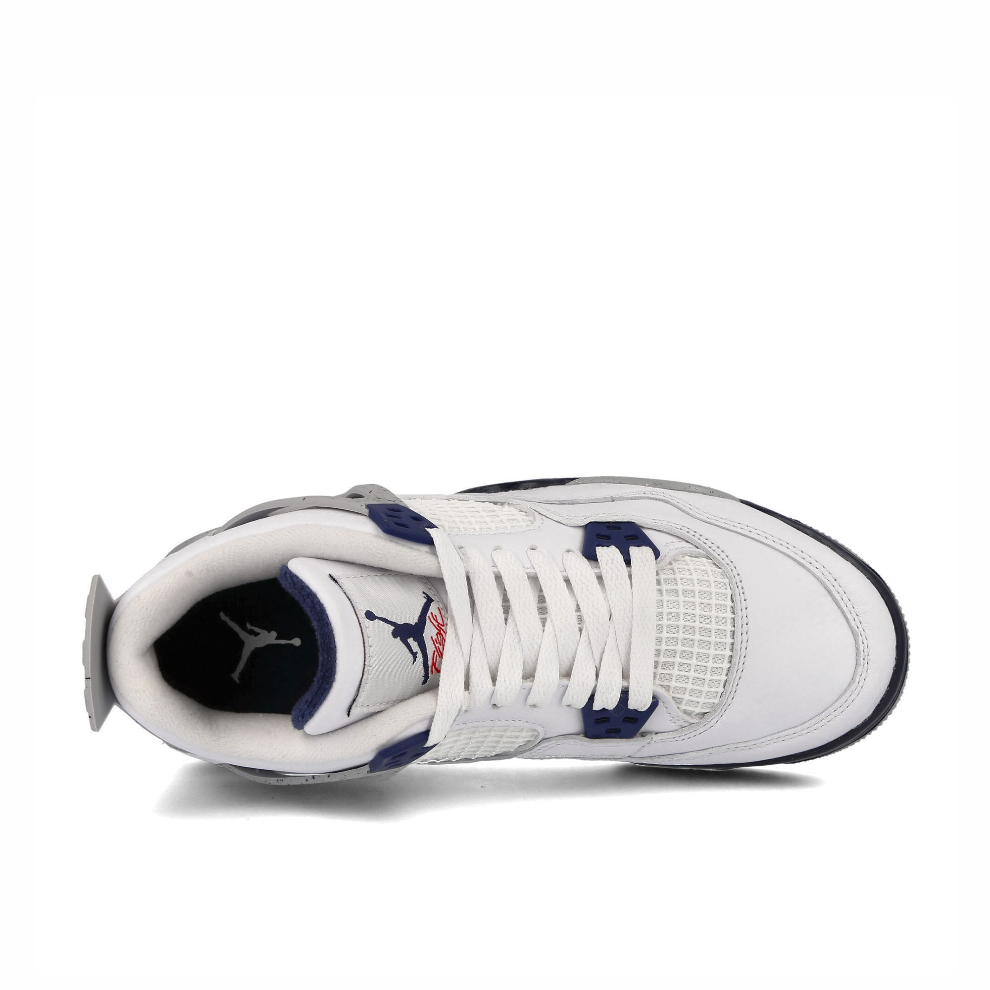 Jordan Air Jordan 4 Retro White / Midnight Navy - Light Smoke Grey Sneakers Close Up | Overkill