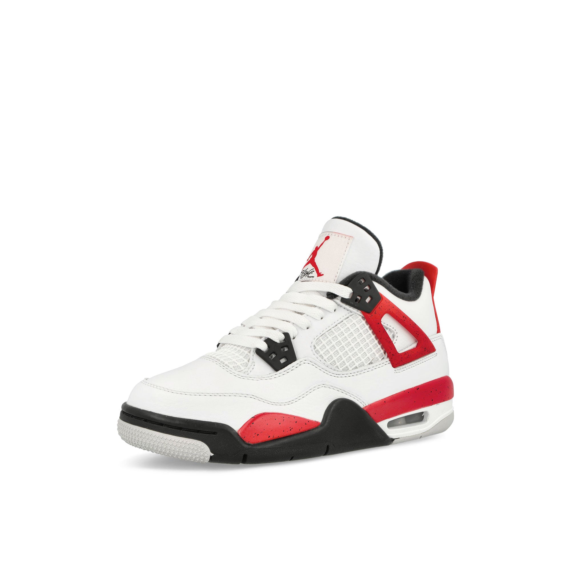 Jordan Air Jordan 4 Retro GS White / Fire Red - Black - Neutral Grey Mid Top Sneakers Close Up | Overkill