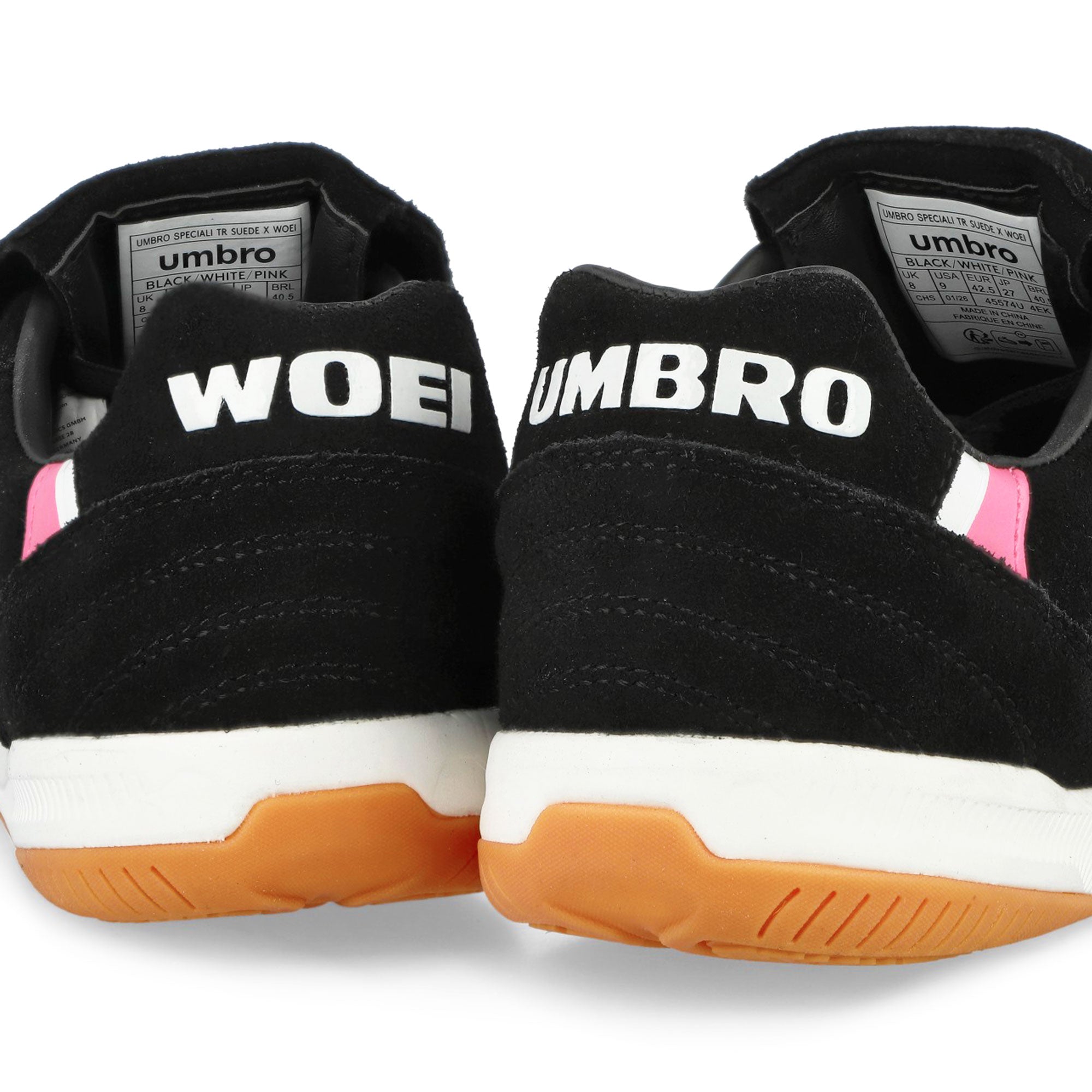 Woei x Umbro Speciali TR Suede Black / White / Pink Low Top Sneakers 45574U-4EK Material | Overkill