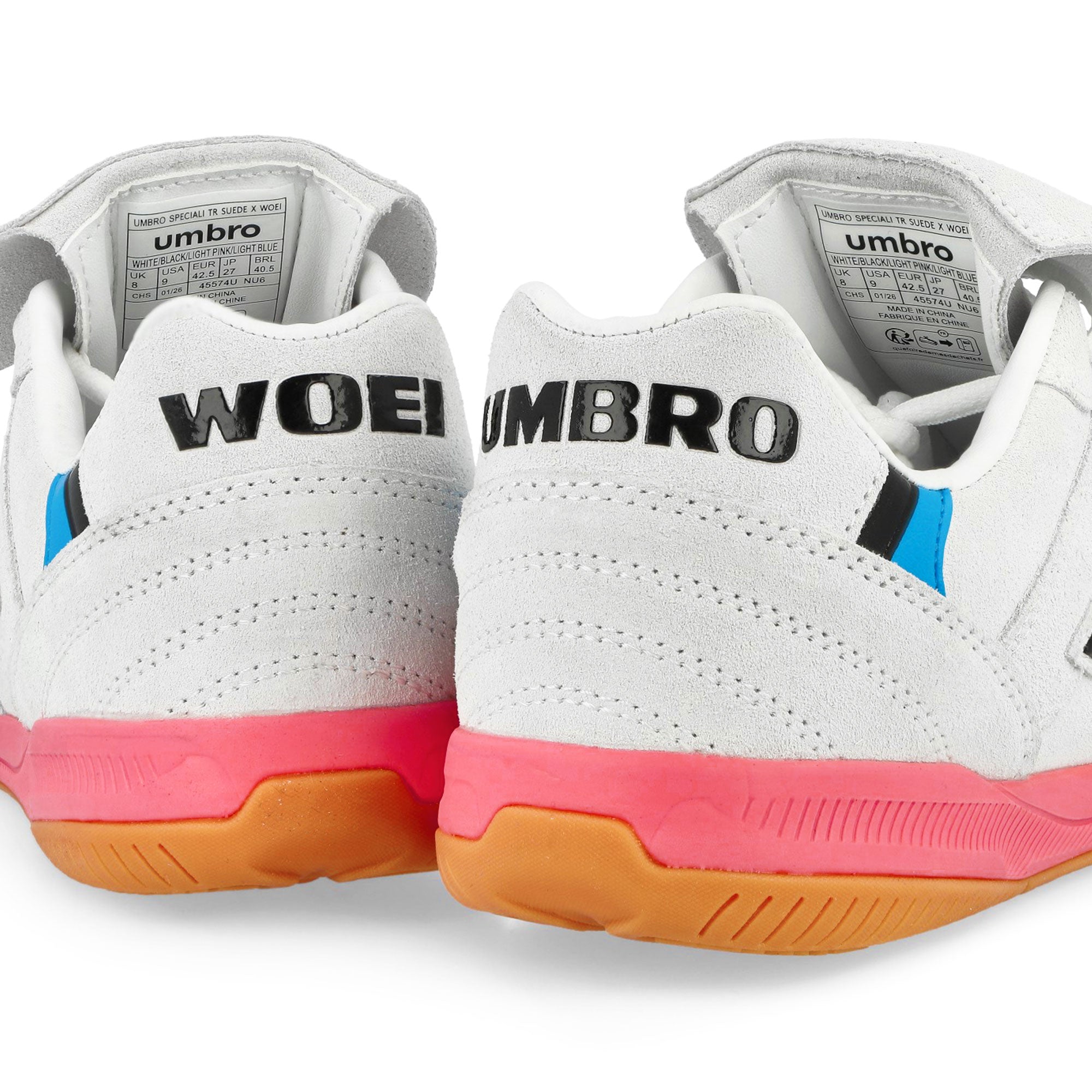 Woei x Umbro Speciali TR Suede White / Black / Light Pink / Light Blue Low Top Sneakers 45574U-NU6 Material | Overkill