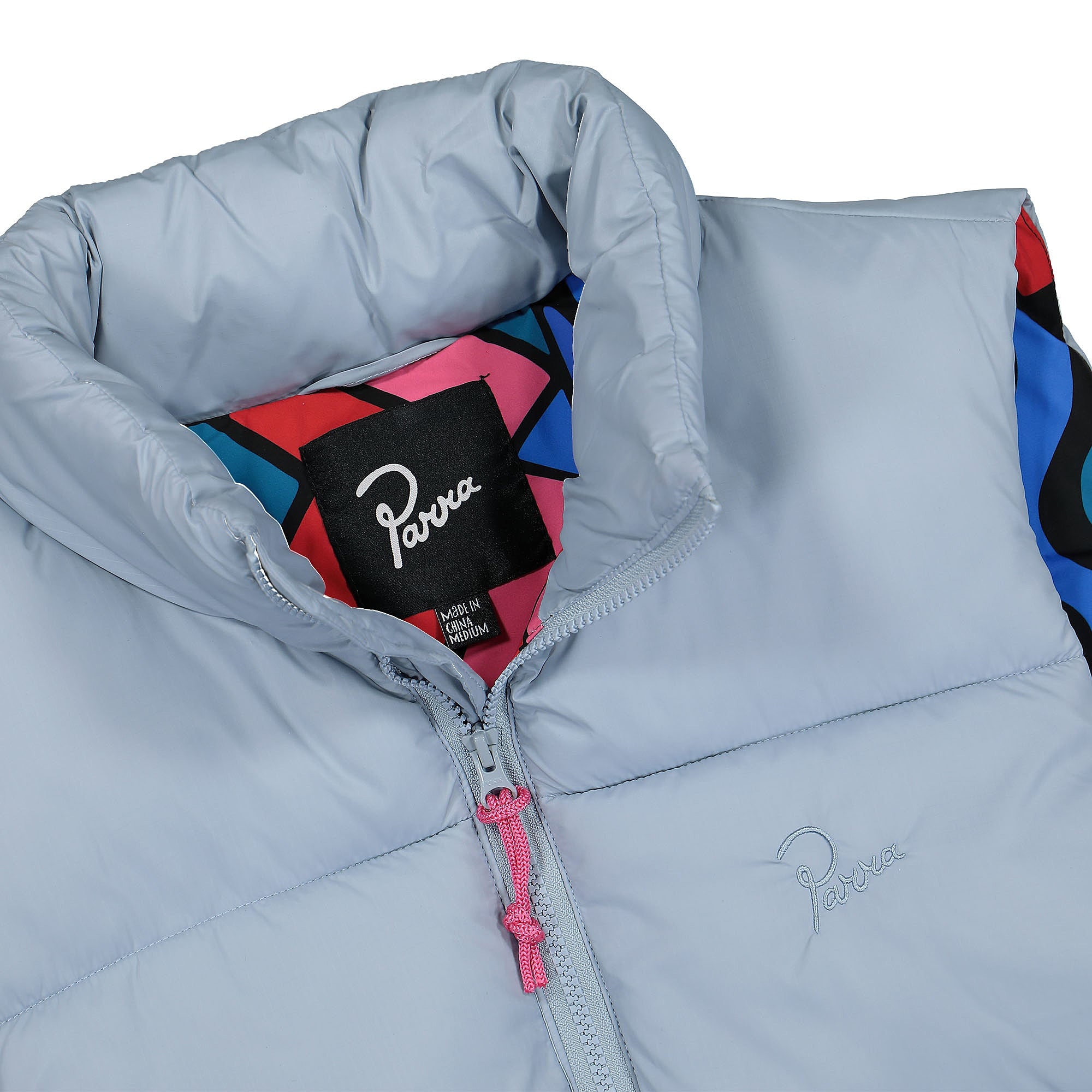 Parra Gem Stone Puffer Vest Dusty Blue Vests Close-up | Overkill