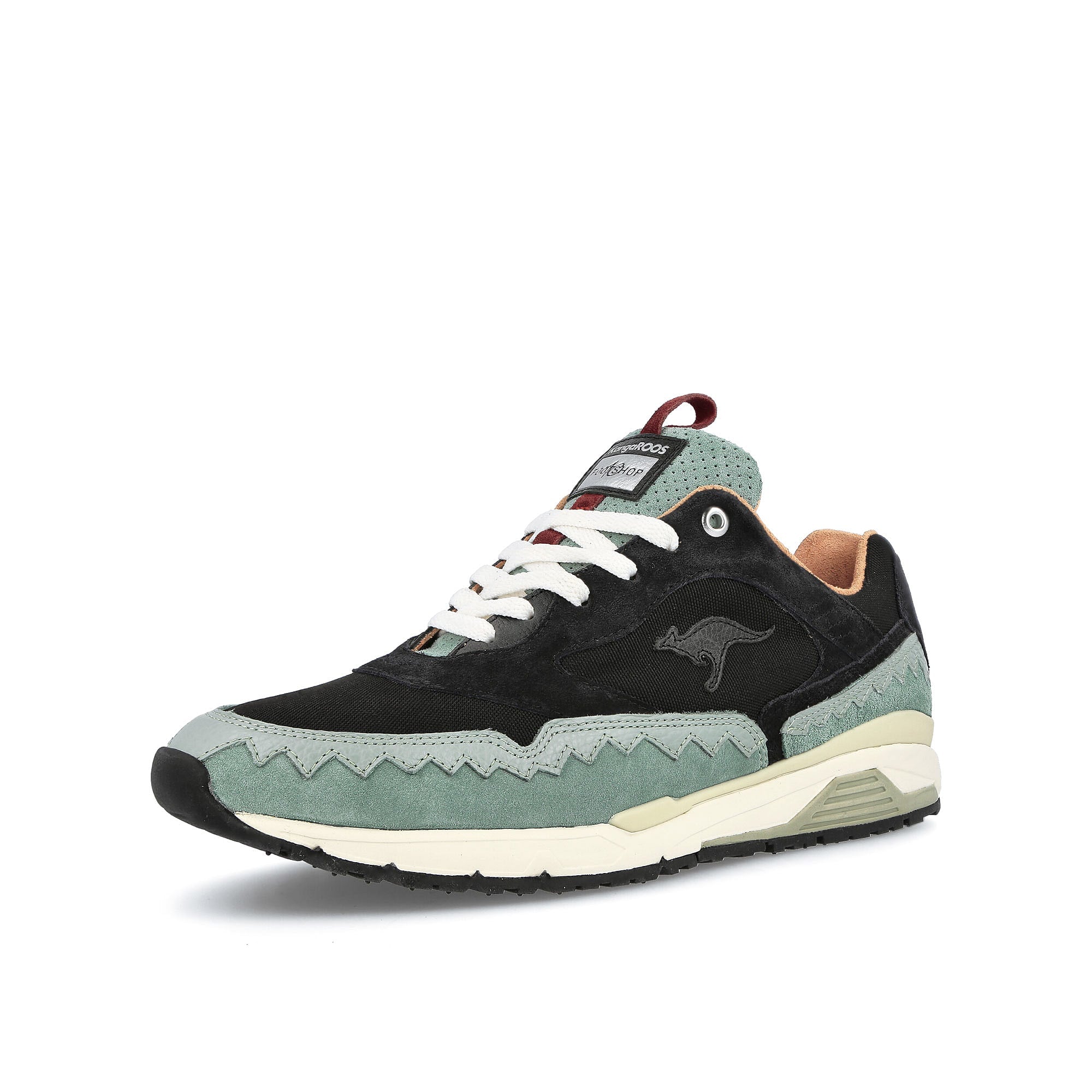 KangaROOS Footshop x KangaROOS Jubilee Jet Black-Mint Sneakers Close Up | Overkill