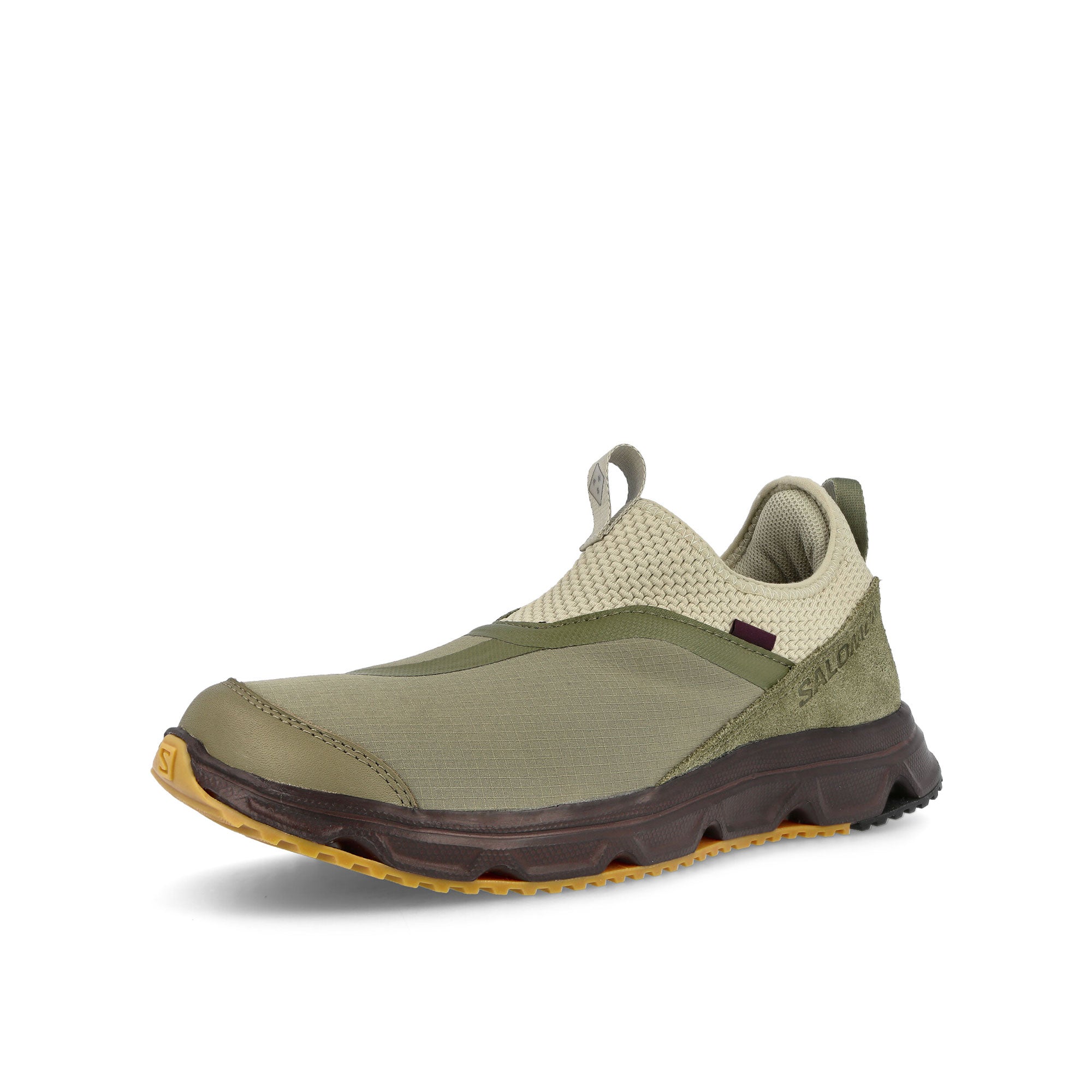 Salomon Pas Normal Studios x Salomon RX Snug Moss Gray / Deep Lichen Green / Black Coffee Sneakers Close Up | Overkill