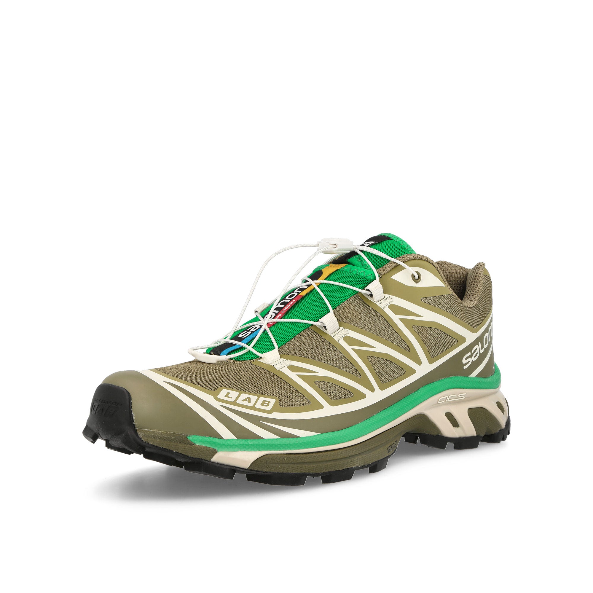 Salomon XT-6 Dried Herb / Deep Lichem Green / Bright Green Low Top Sneakers Close Up | Overkill