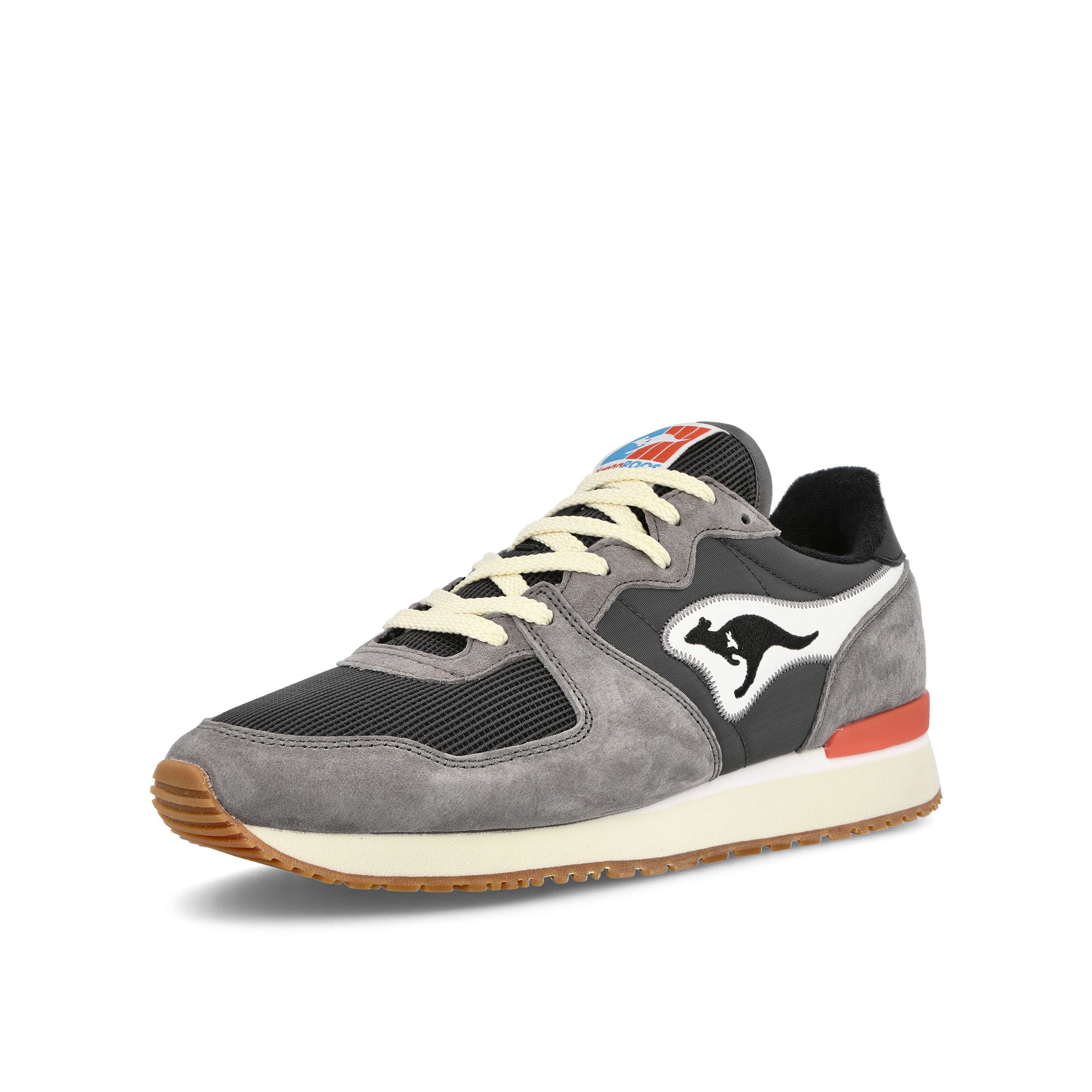 KangaROOS Aussie Neo Craft Jet Black-Steel Grey Low Top Sneakers Close Up | Overkill