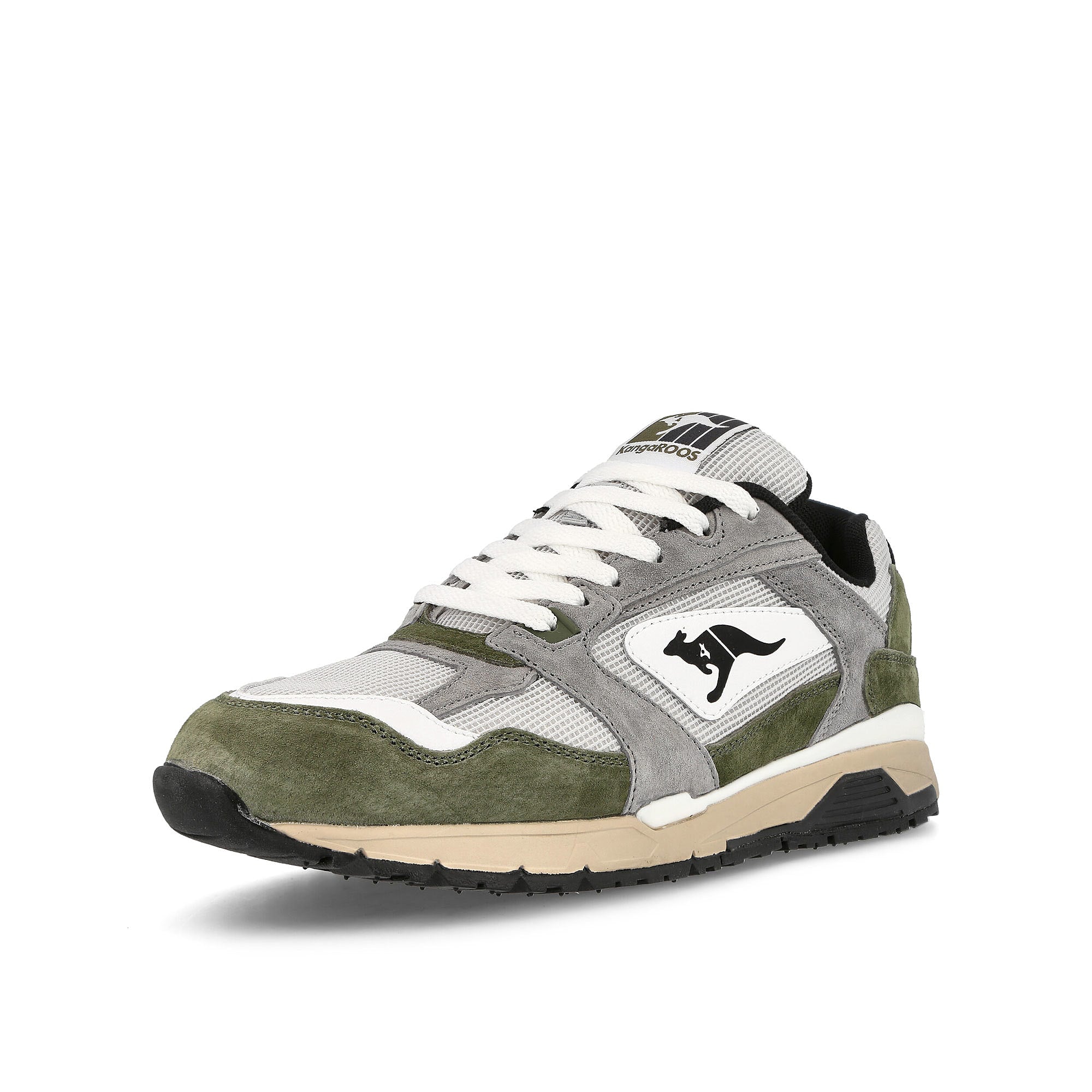 KangaROOS Exo II Ultimate Olive-Vapor Grey Low Top Sneakers Close Up | Overkill