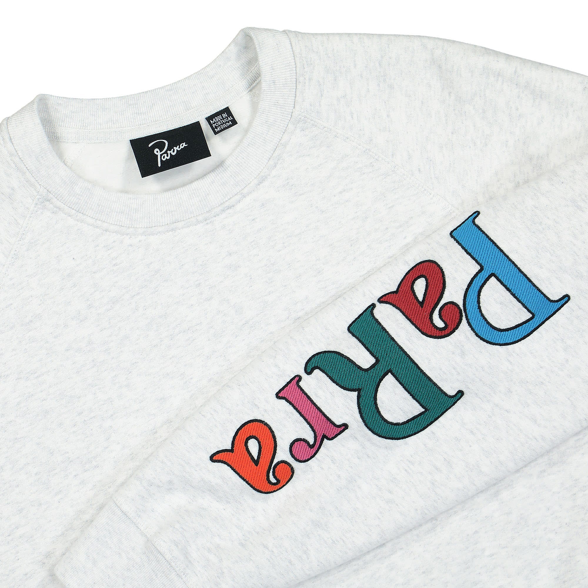 Parra Serif Logo Crew Neck Sweatshirt Ash Grey Sweatshirts Close-up | Overkill