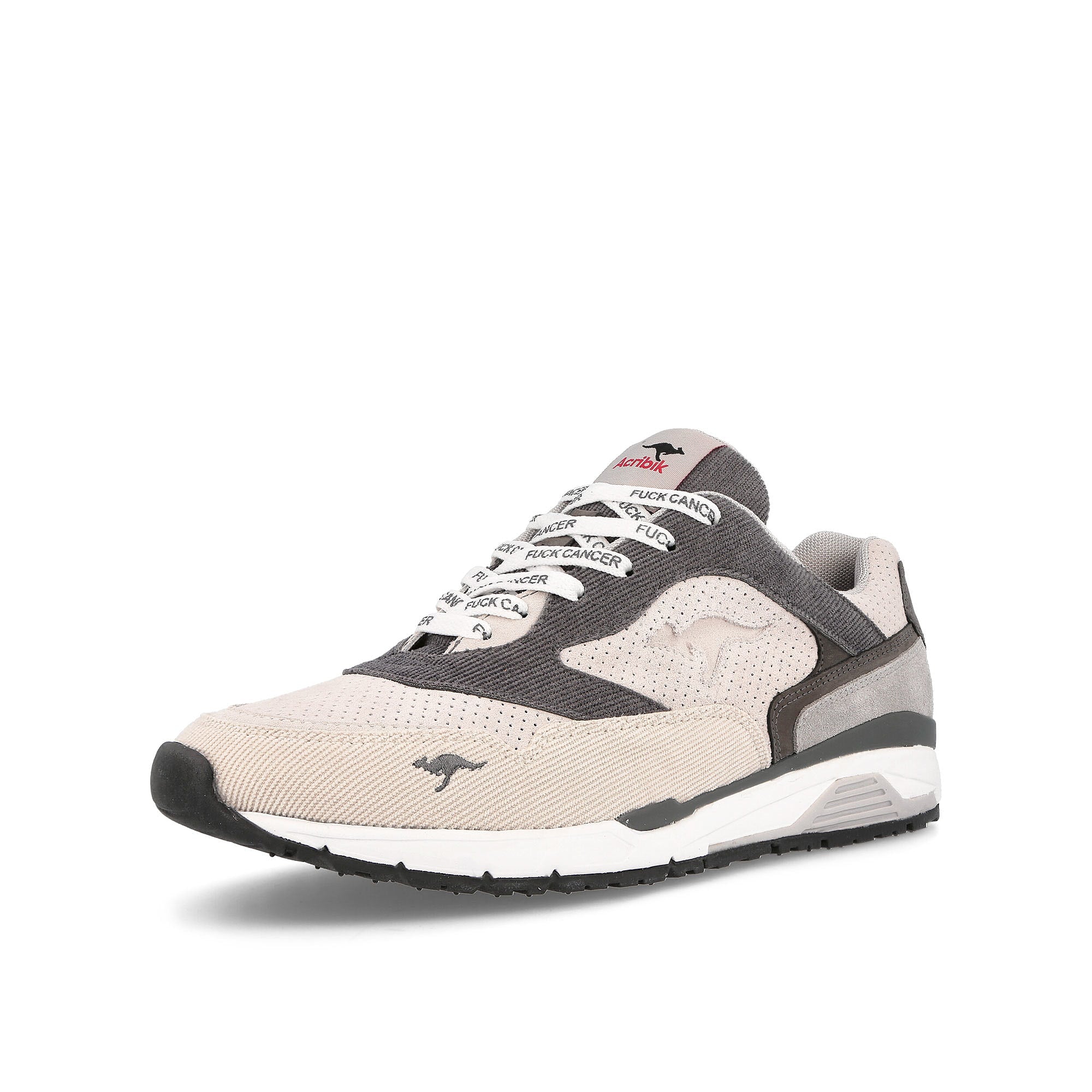 KangaROOS Acribik x NOBU x KangaROOS Fuck Cancer Steel Grey-Vapor Grey Low Top Sneakers Close Up | Overkill