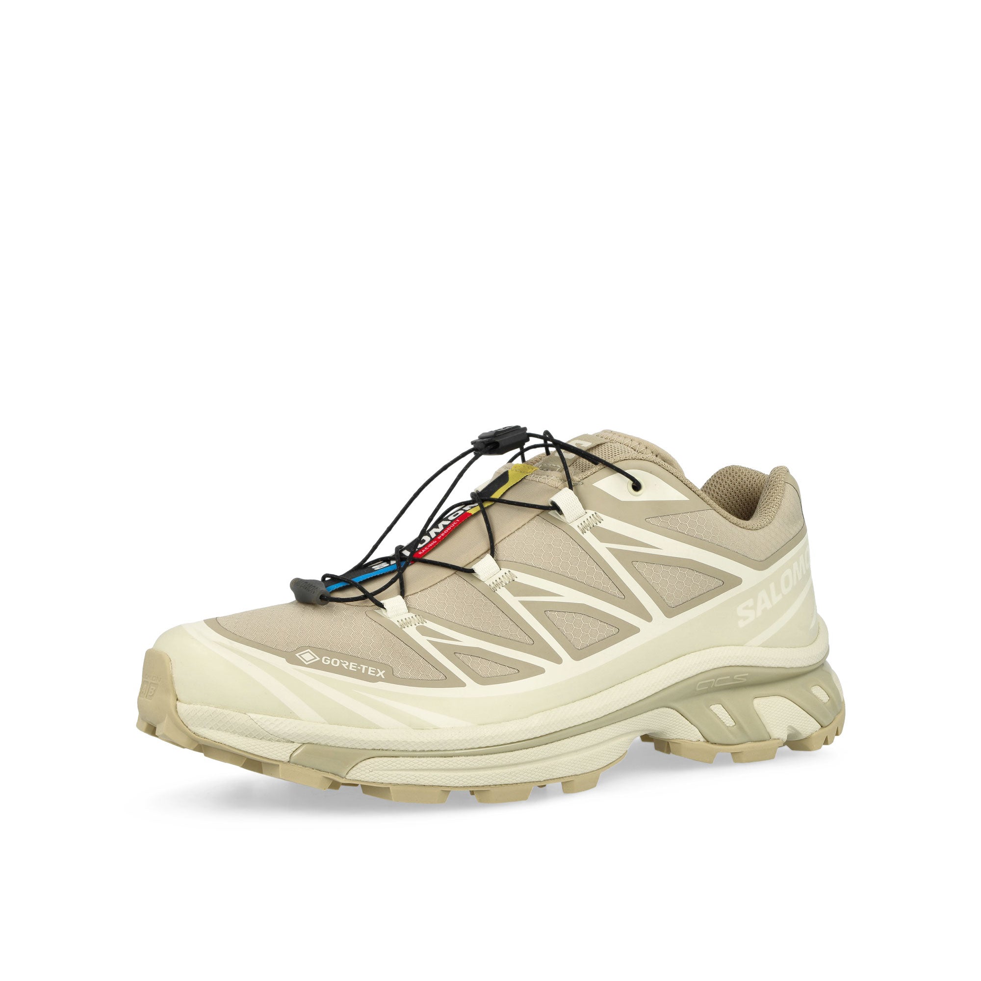 Salomon XT-6 GTX Oxford Tan / Almond Milk / Safari Low Top Sneakers Close Up | Overkill