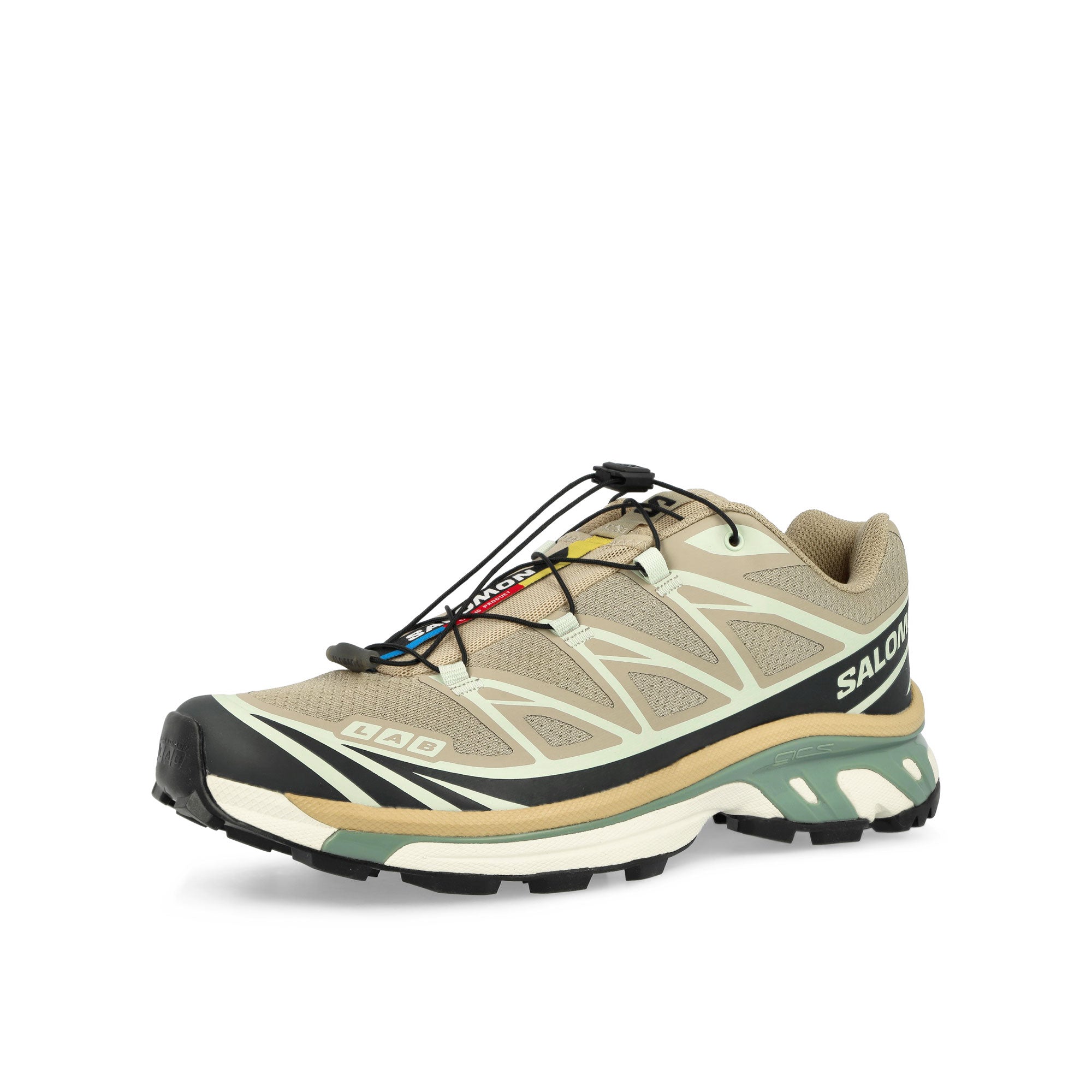 Salomon XT-6 Oxford Tan / Carbon / Clearly Aqua Low Top Sneakers Close Up | Overkill