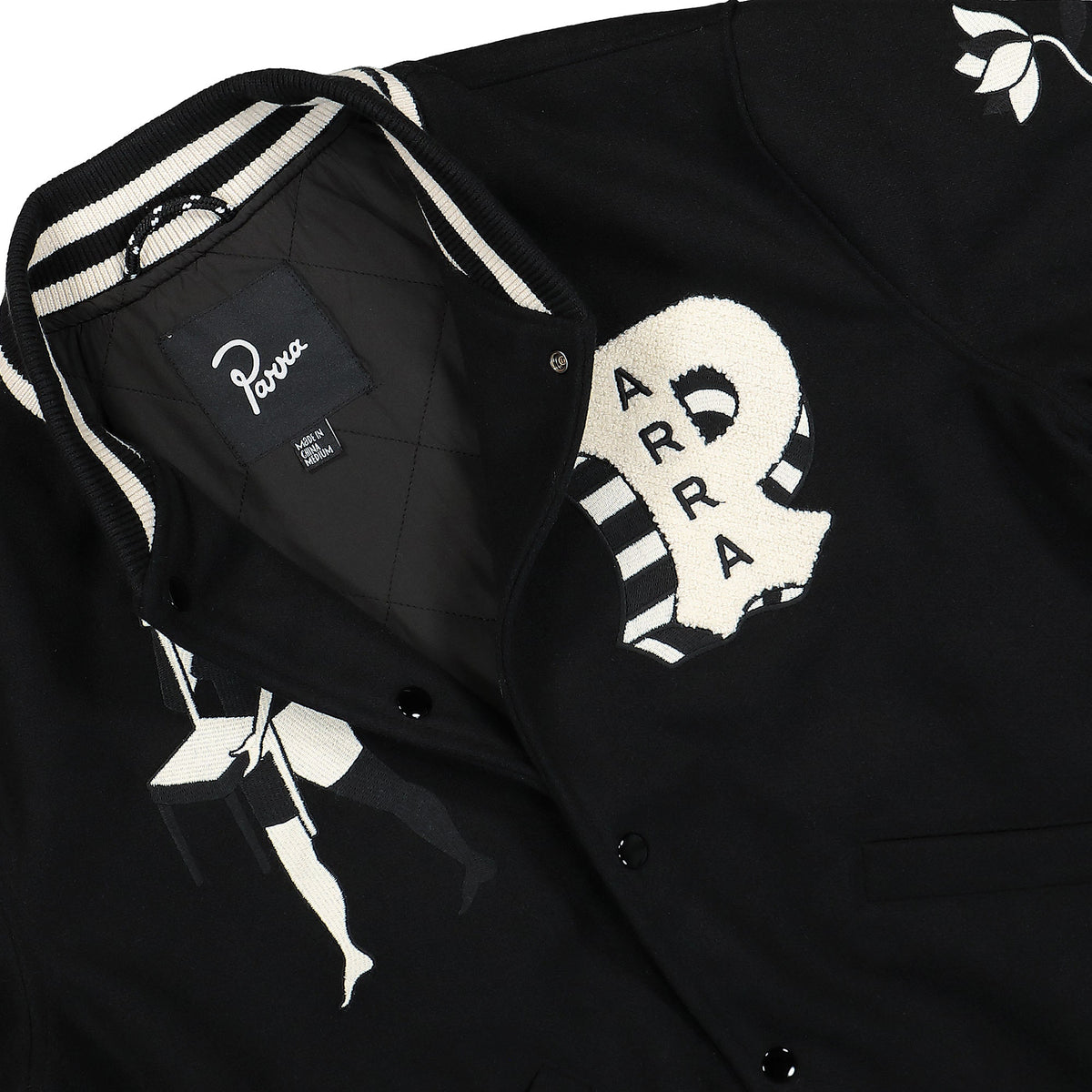 Parra Cloudy Star Varsity Jacket Black Jackets Close-up | Overkill