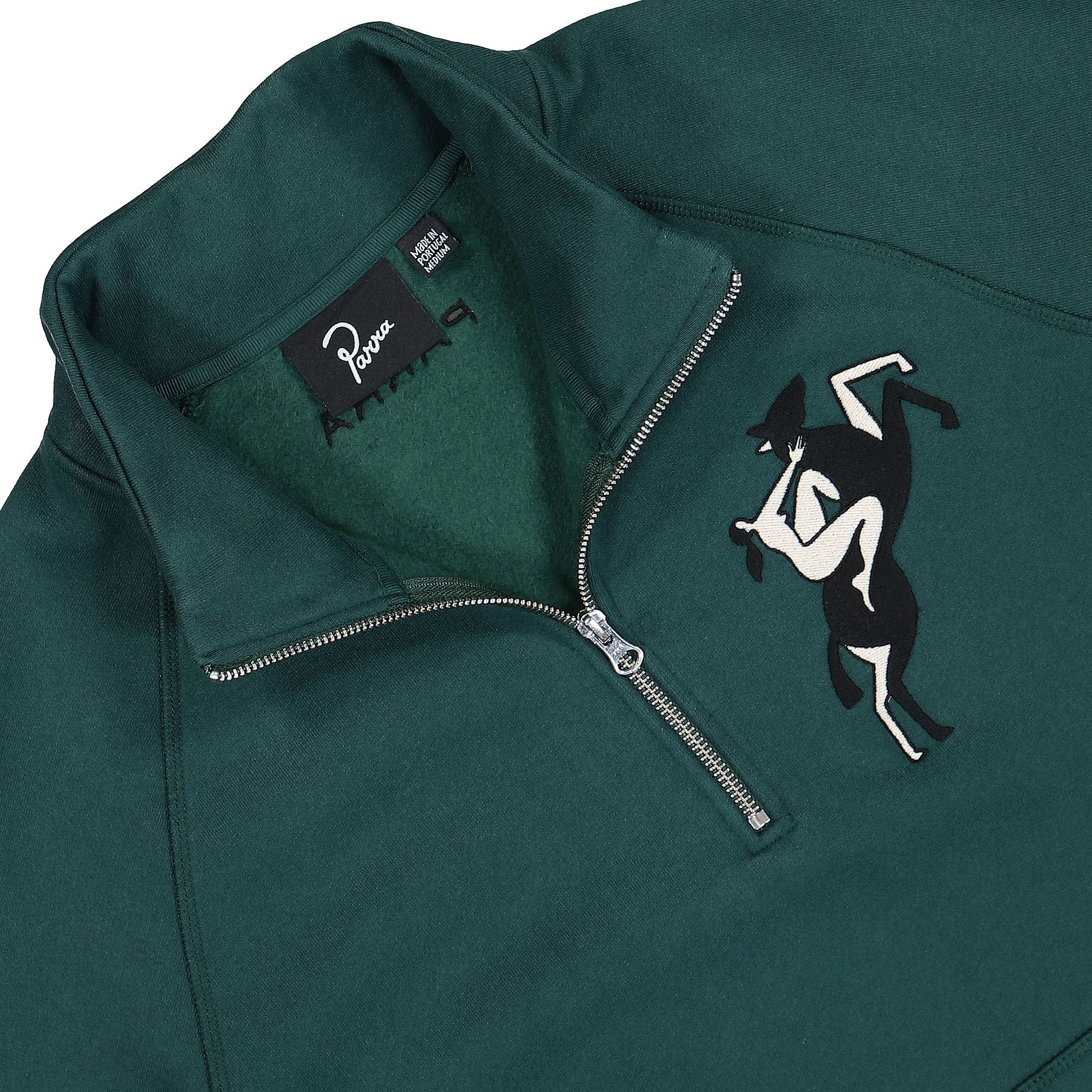 Parra Life Experience Half Zip Sweatshirt Pine Green Sweatshirts Close-up | Overkill