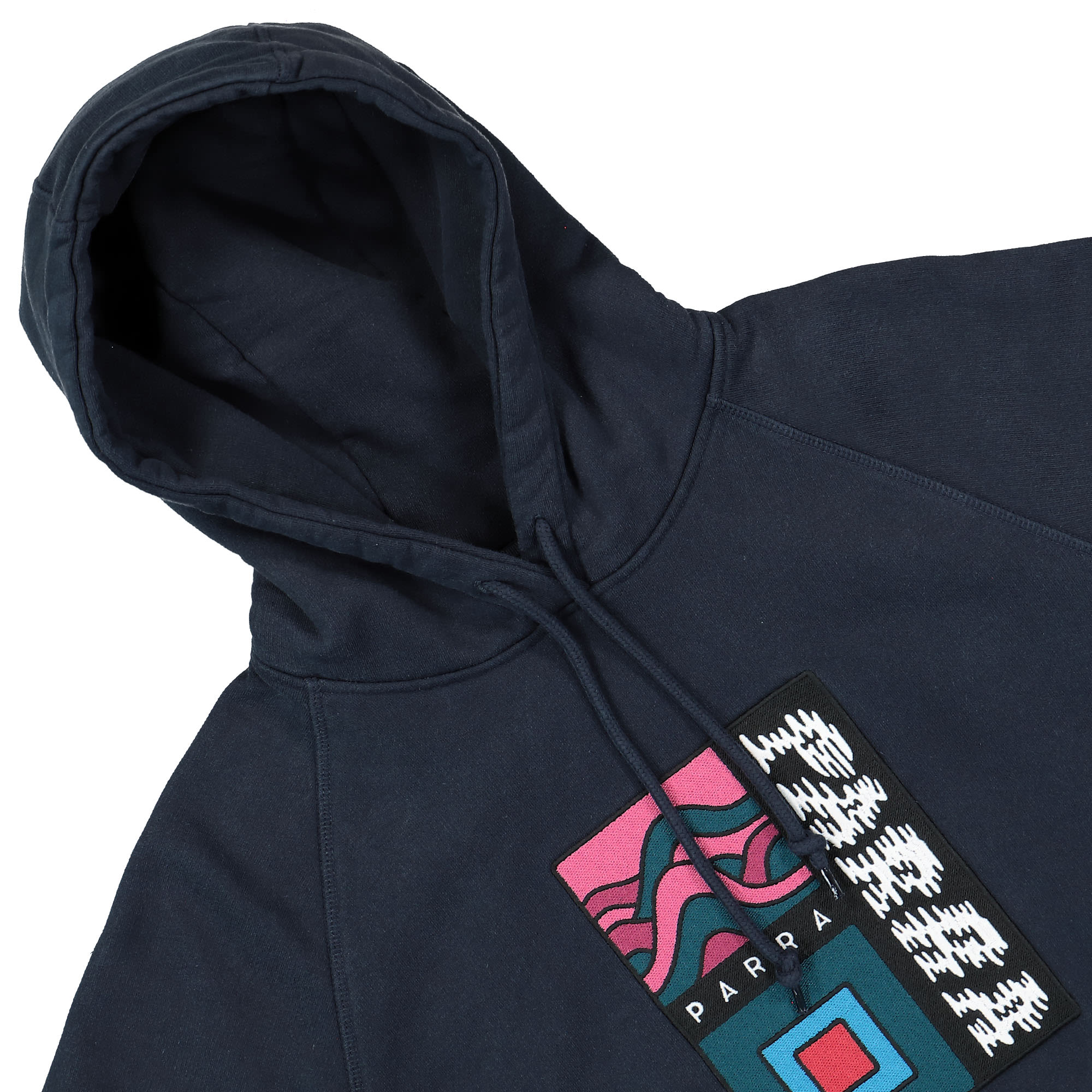 Parra Wave Block Tremors Hooded Sweatshirt Navy Blue Hoodies Close-up | Overkill