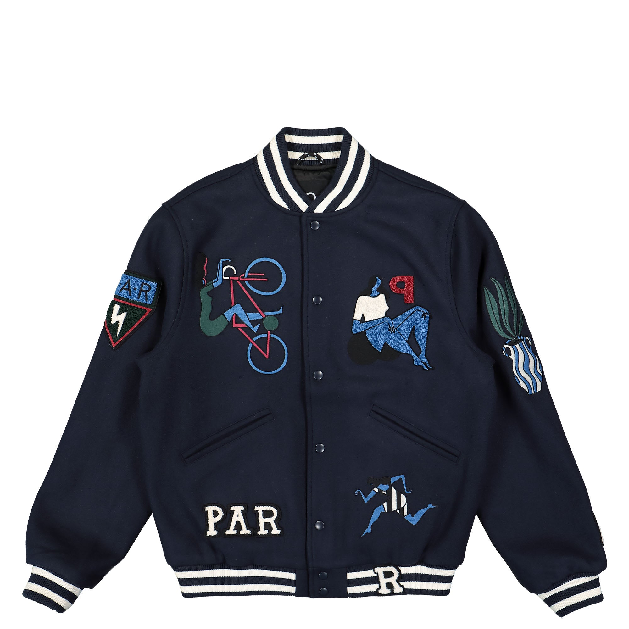 Parra Run Sit & Bike Varsity Jacket Navy Blue Bomber & Varsity Jackets 50140 | Overkill