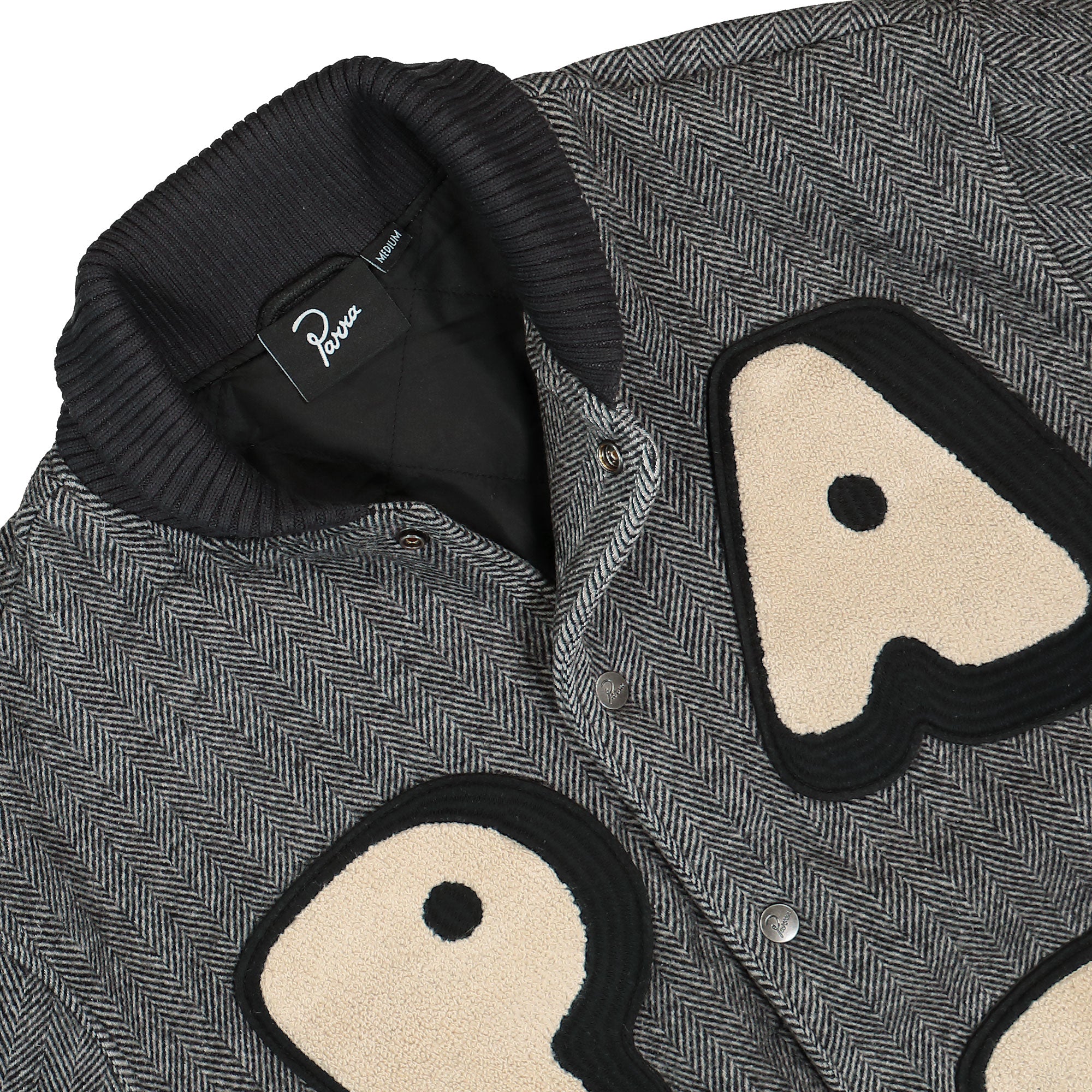 Parra Rounded PAR Varsity Jacket Dark Grey Bomber & Varsity Jackets Close-up | Overkill