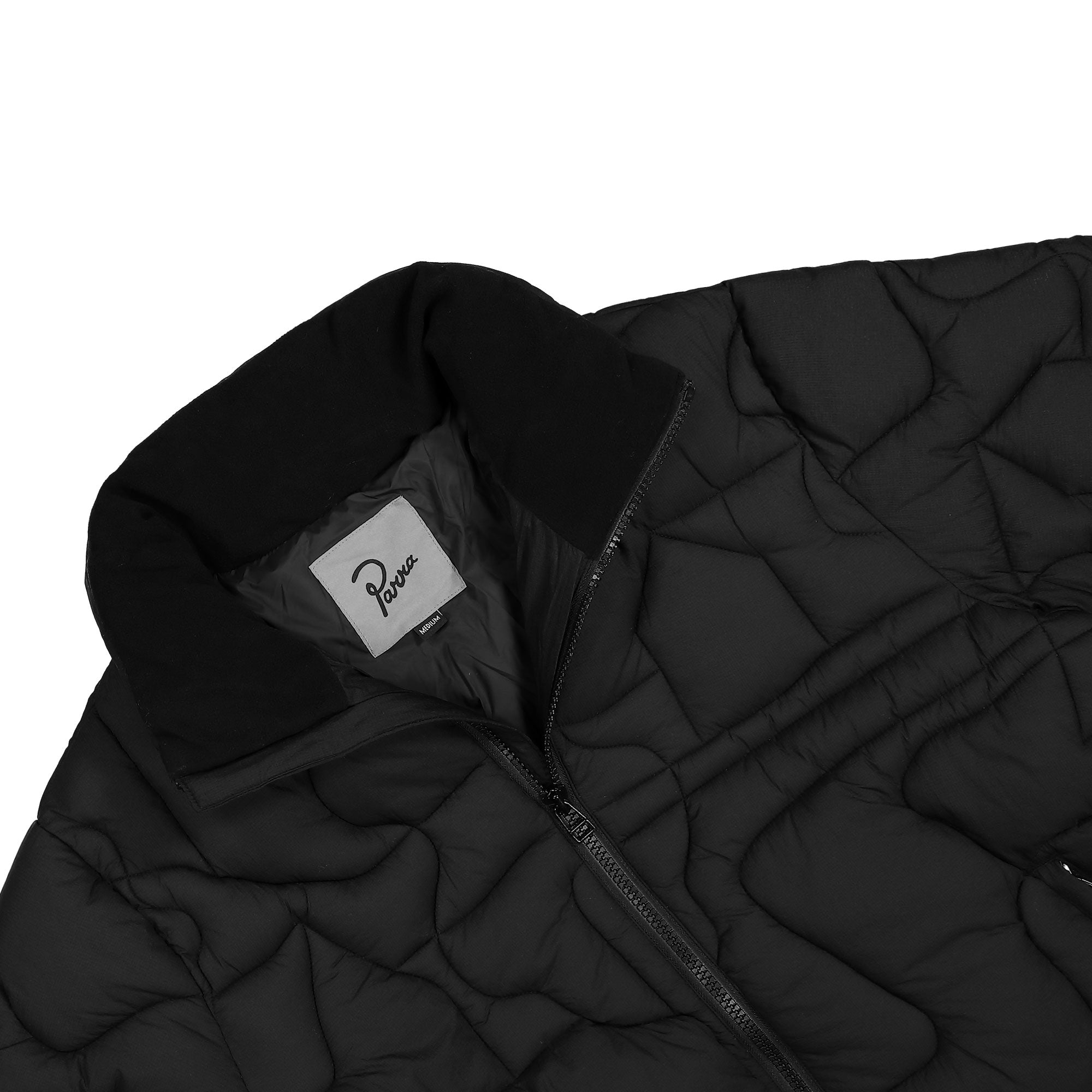 Parra Boring Village Puffer Jacket Black Puffer Jackets Close-up | Overkill