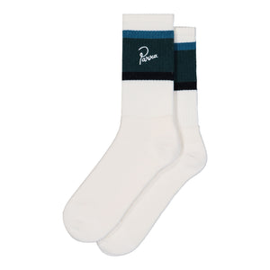 Parra Signature Striped Crew Socks White / Mallard Green Socks 54175 | Overkill