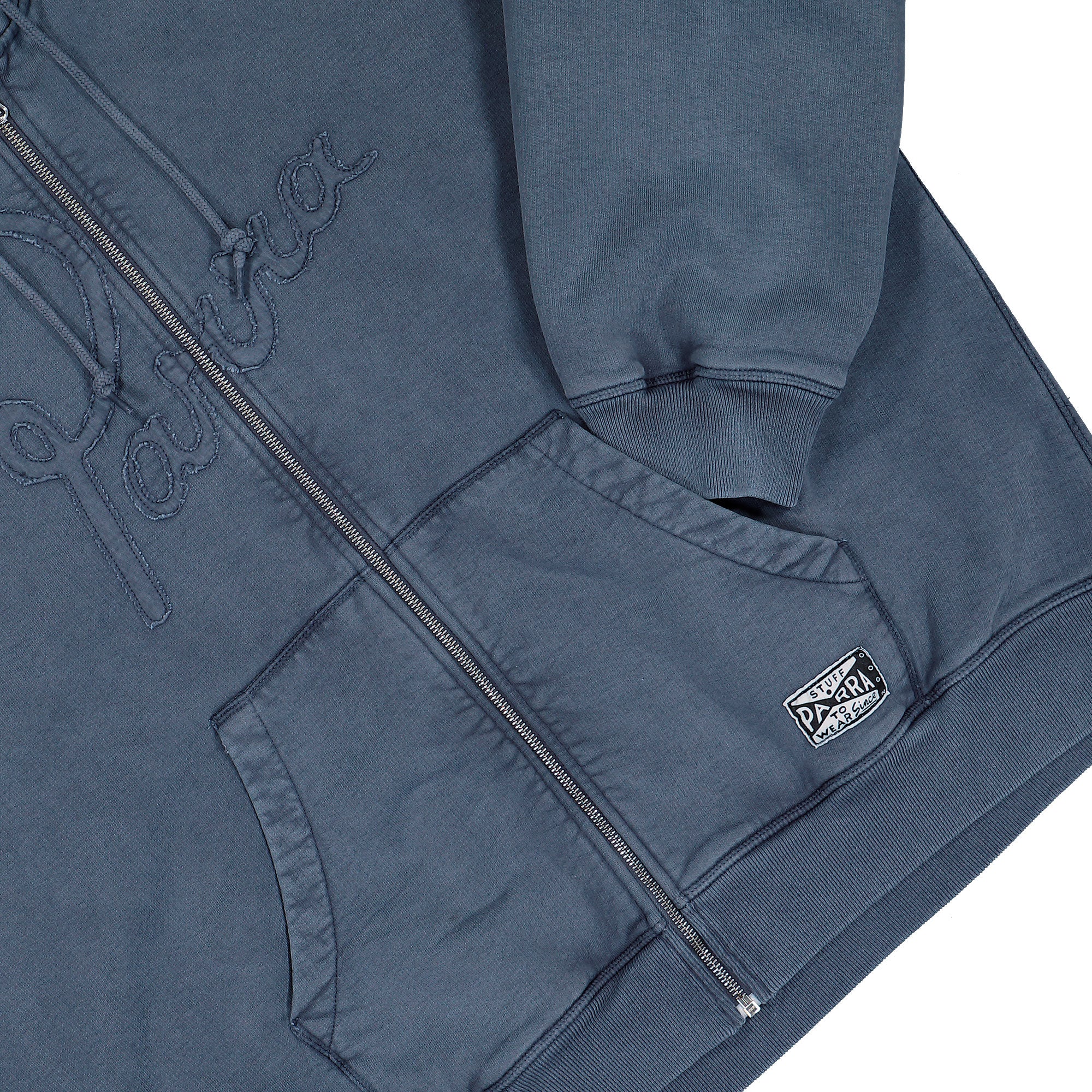 Parra Not Fade Away Zip Hooded Sweatshirt Washed Dark Grey Hoodie 55115 Detail View 1 | Overkill