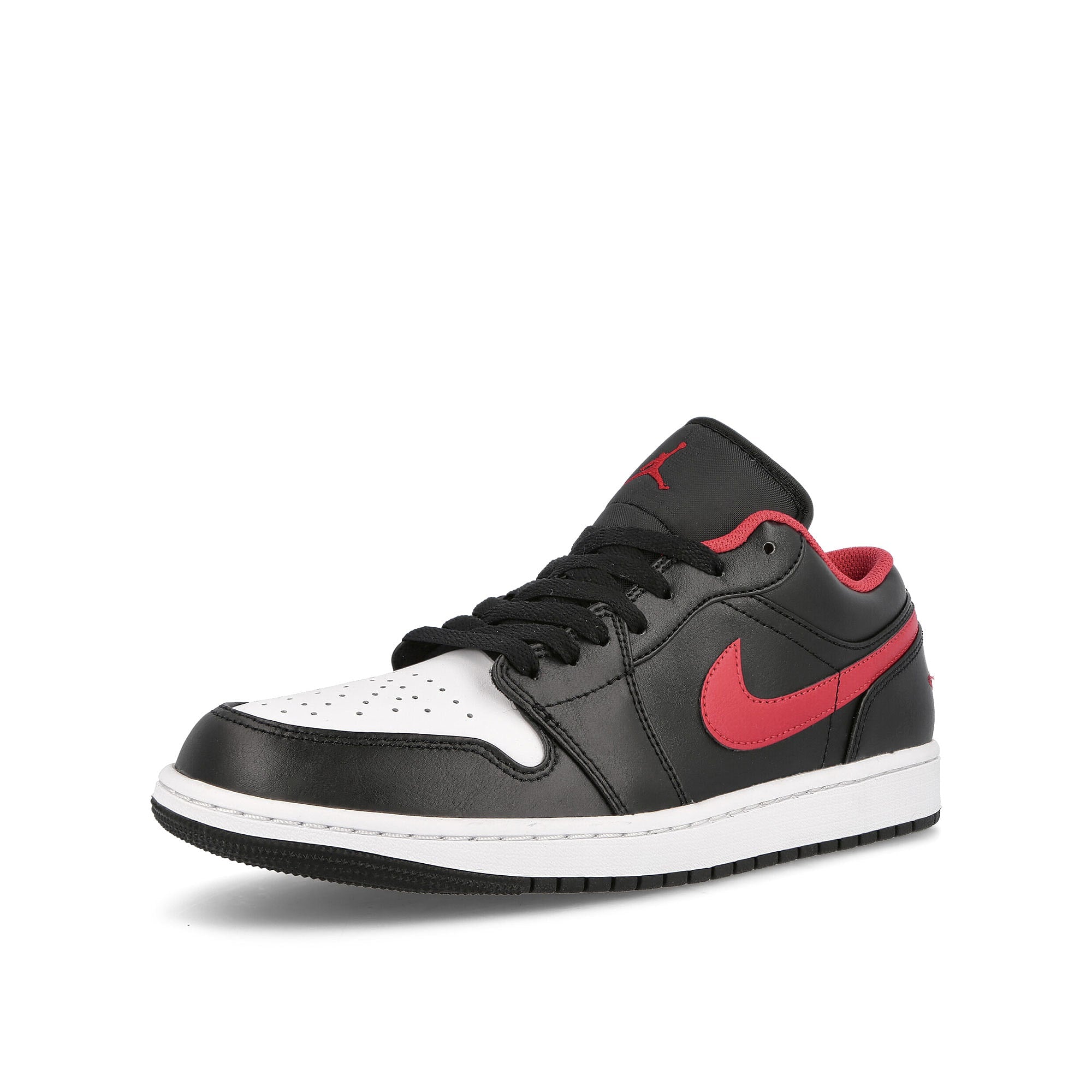 Jordan Air Jordan 1 Low Black-Fire Red - White Low Top Sneakers Close Up | Overkill