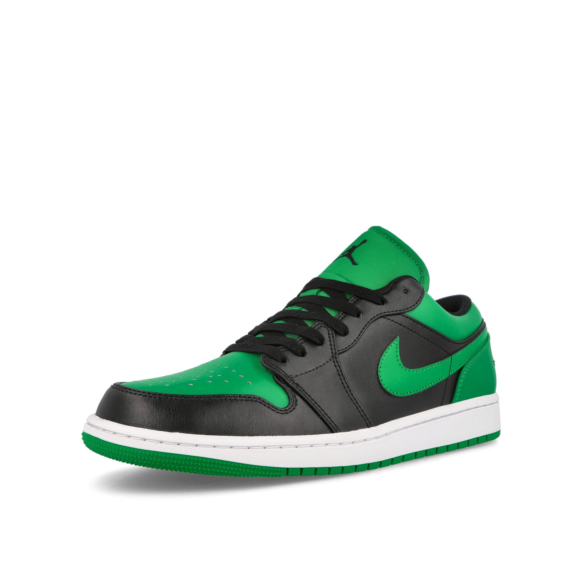 Jordan Air Jordan 1 Low Black / Black - Lucky Green - White Low Top Sneakers Close Up | Overkill