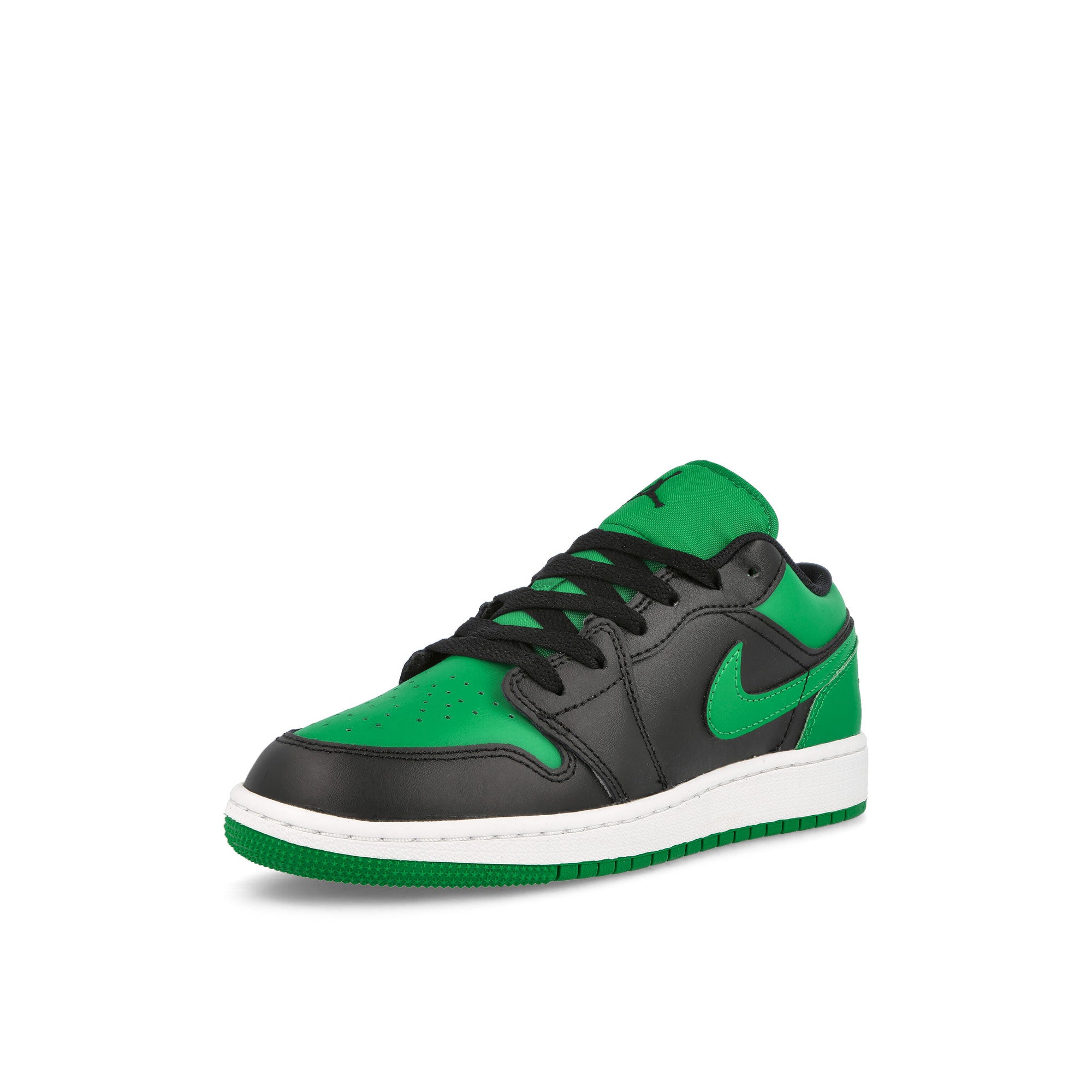 Jordan Air Jordan 1 Low GS Black / Black - Lucky Green - White Low Top Sneakers Close Up | Overkill
