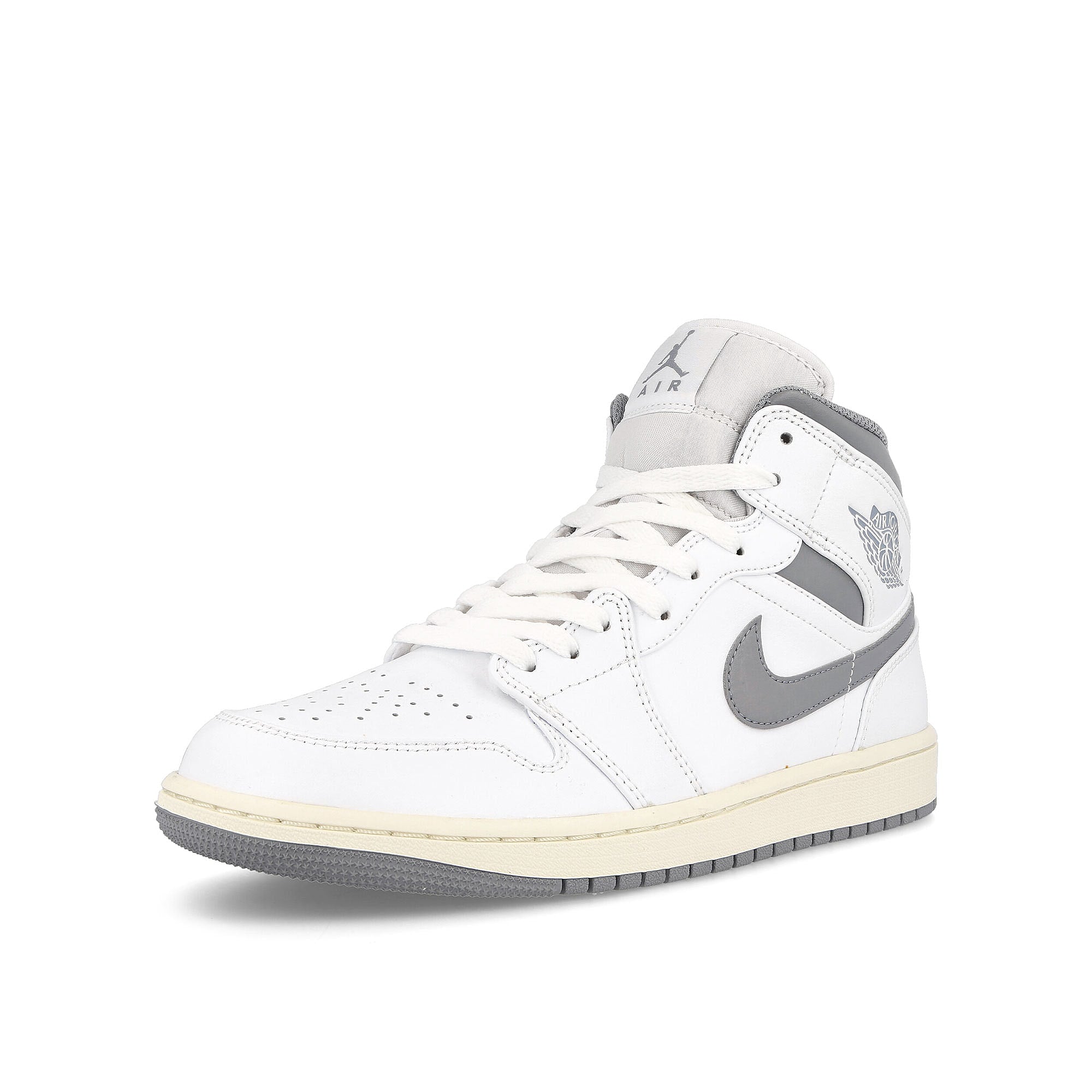Jordan Air Jordan 1 Mid White / Stealth Mid Top Sneakers Close Up | Overkill