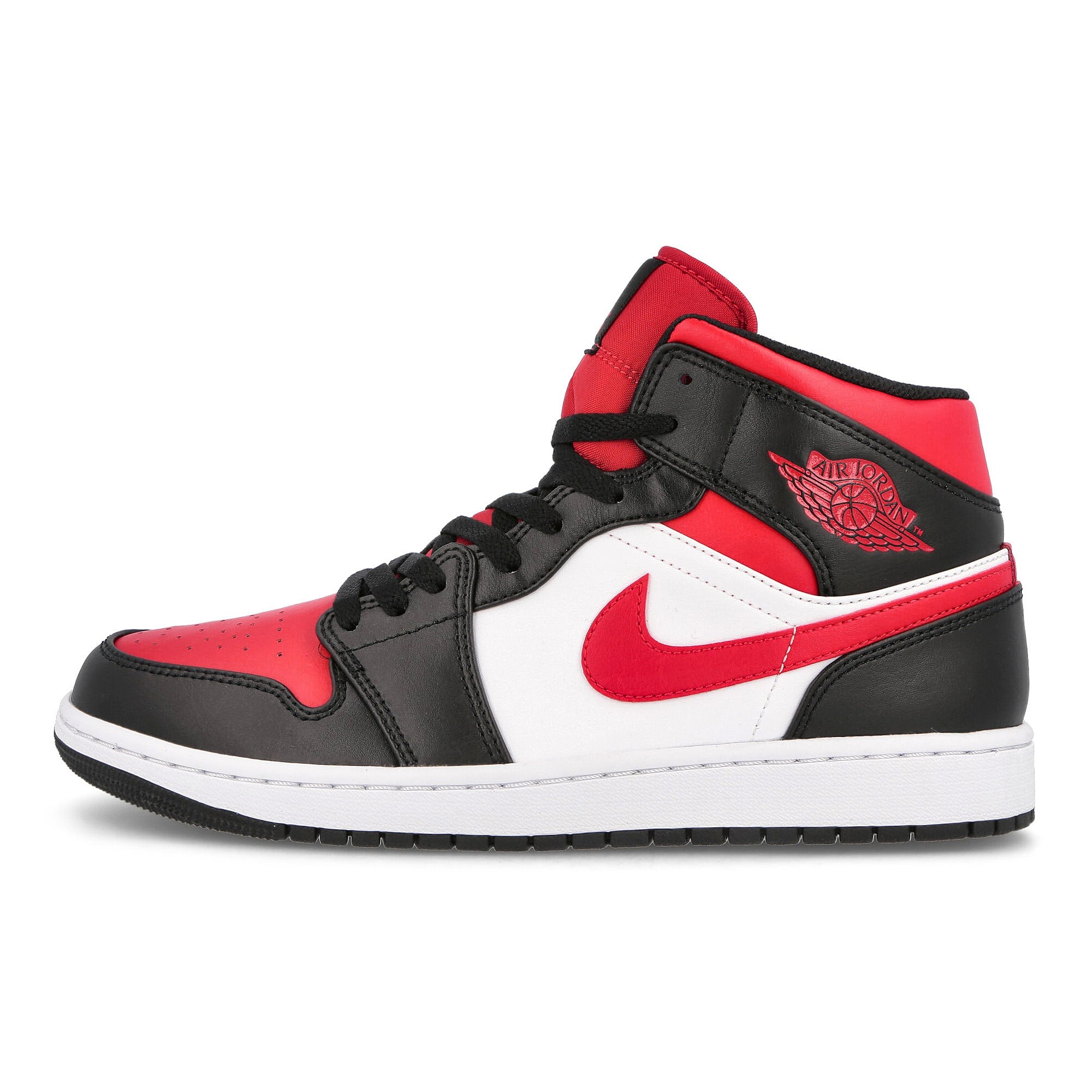 Jordan Air Jordan 1 Mid Black / Fire Red - White Mid Top Sneakers 554724 079 | Overkill