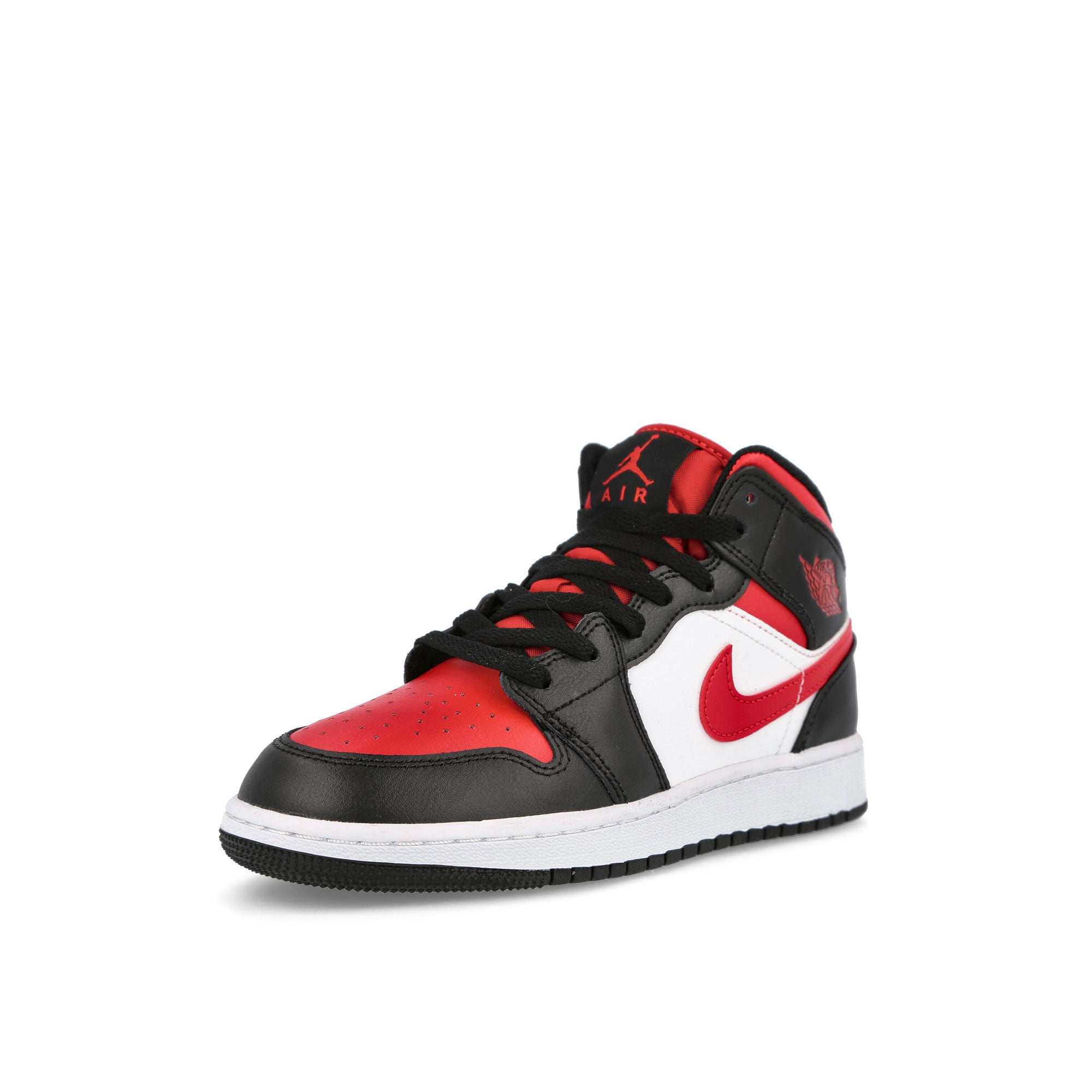 Air Jordan 1 Mid GS 1 Mid GS Black / Fire Red - White Overkill Archive 554725 079 Close-up | Overkill