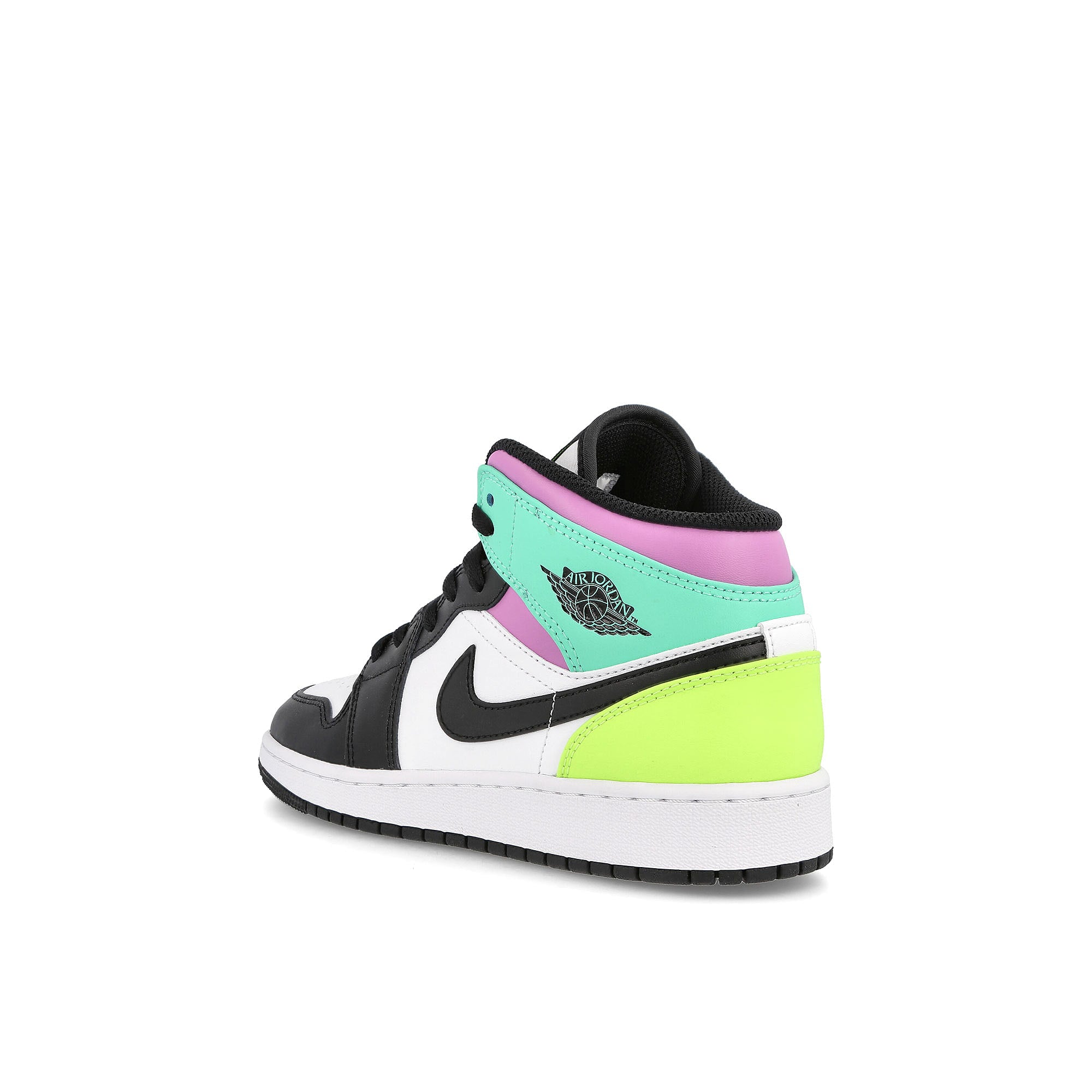Jordan Air Jordan 1 Mid GS White / Black - Volt - Green Glow Close-up | Overkill