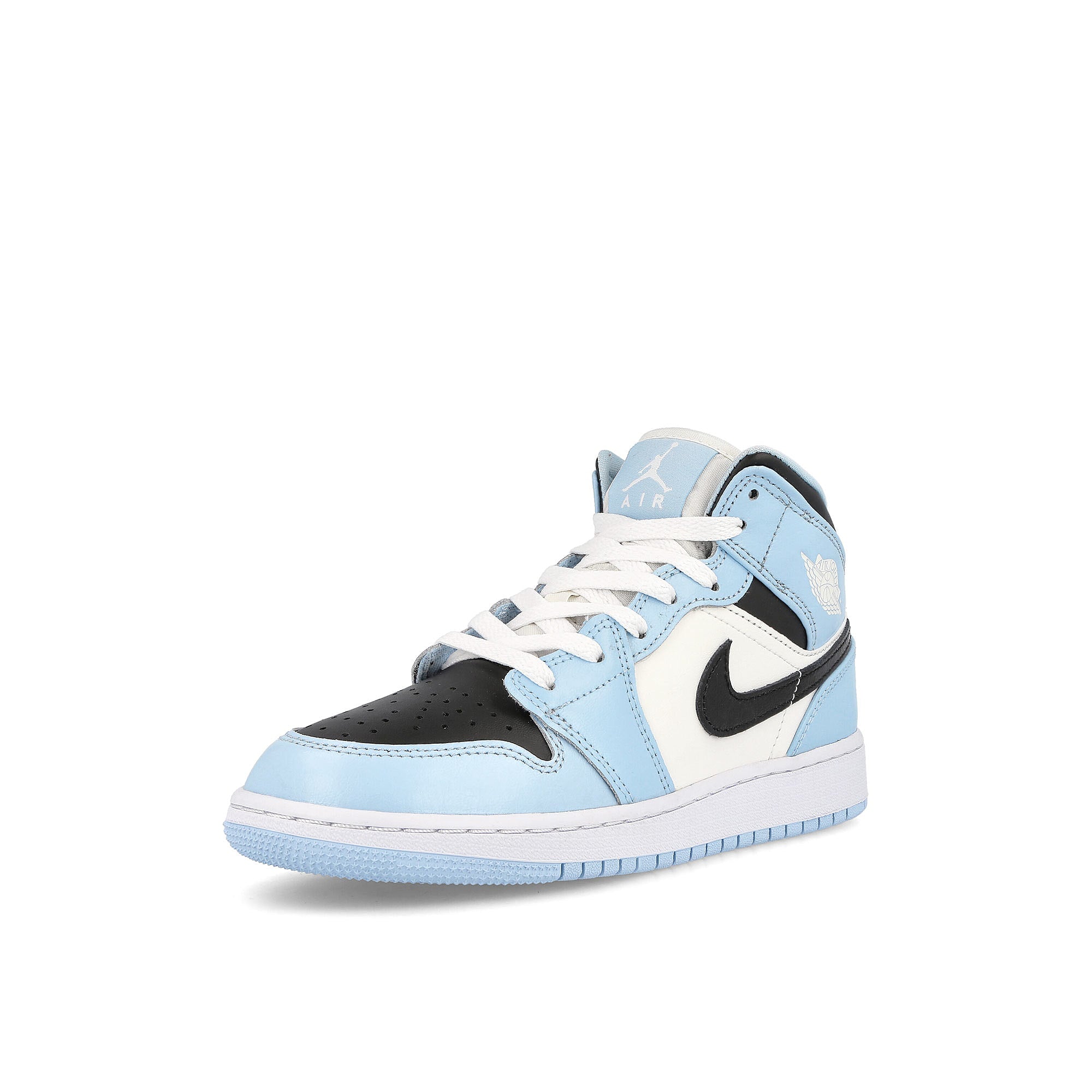 Jordan Air Jordan 1 Mid GS Ice Blue / Black - Sail - White Mid Top Sneakers Close Up | Overkill