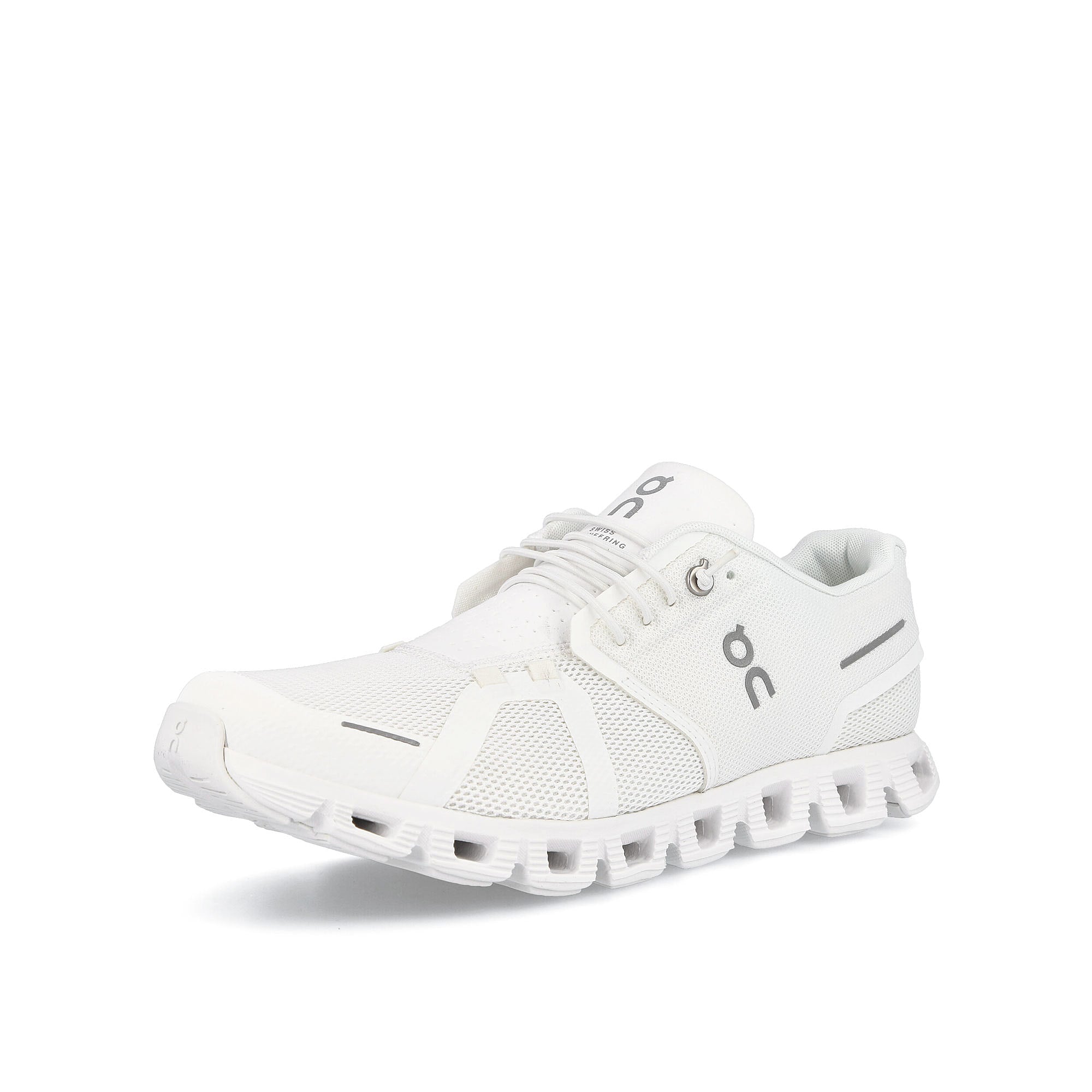 On Cloud 5 All White Low Top Sneakers Close Up | Overkill