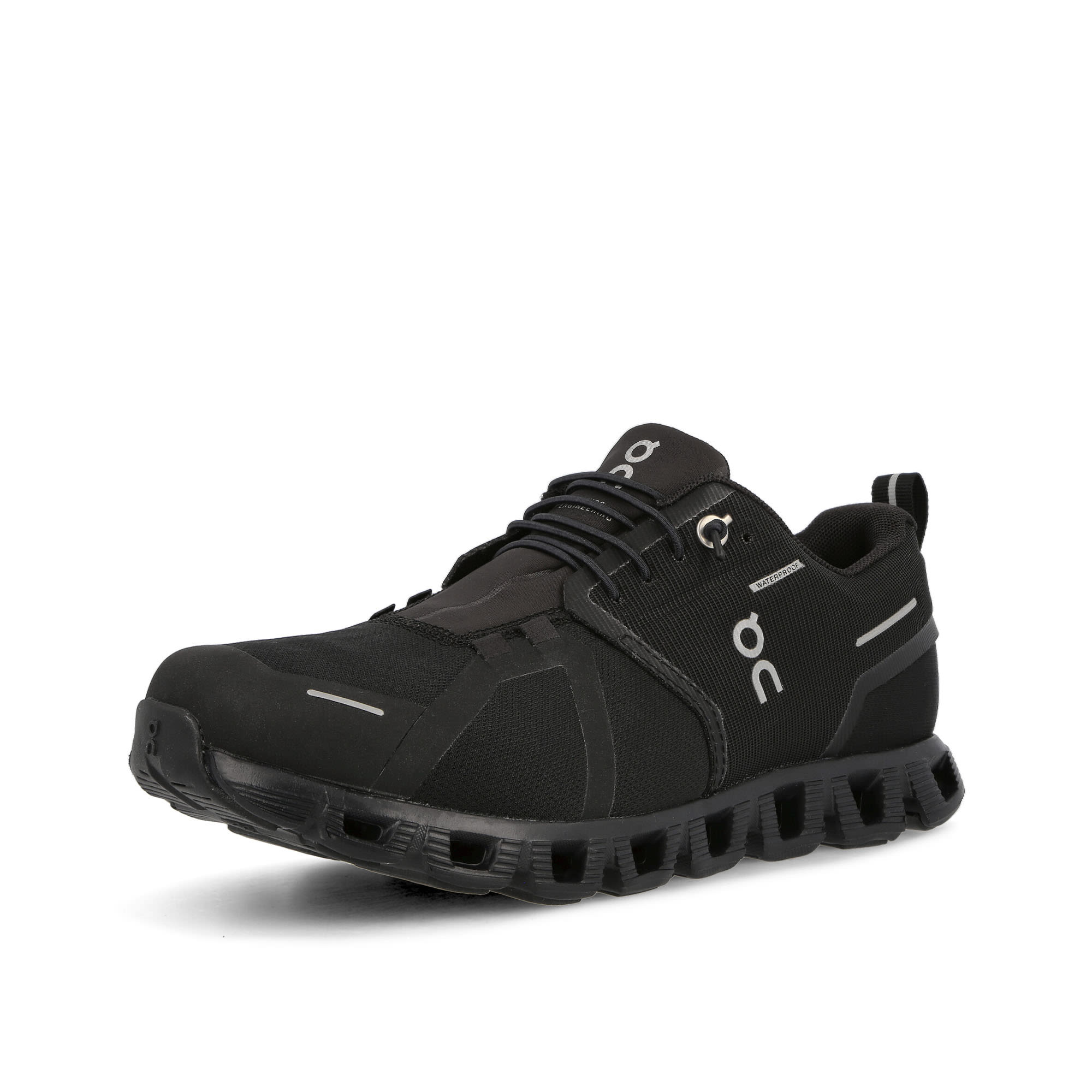 On W Cloud 5 Waterproof All Black Sneakers Close Up | Overkill