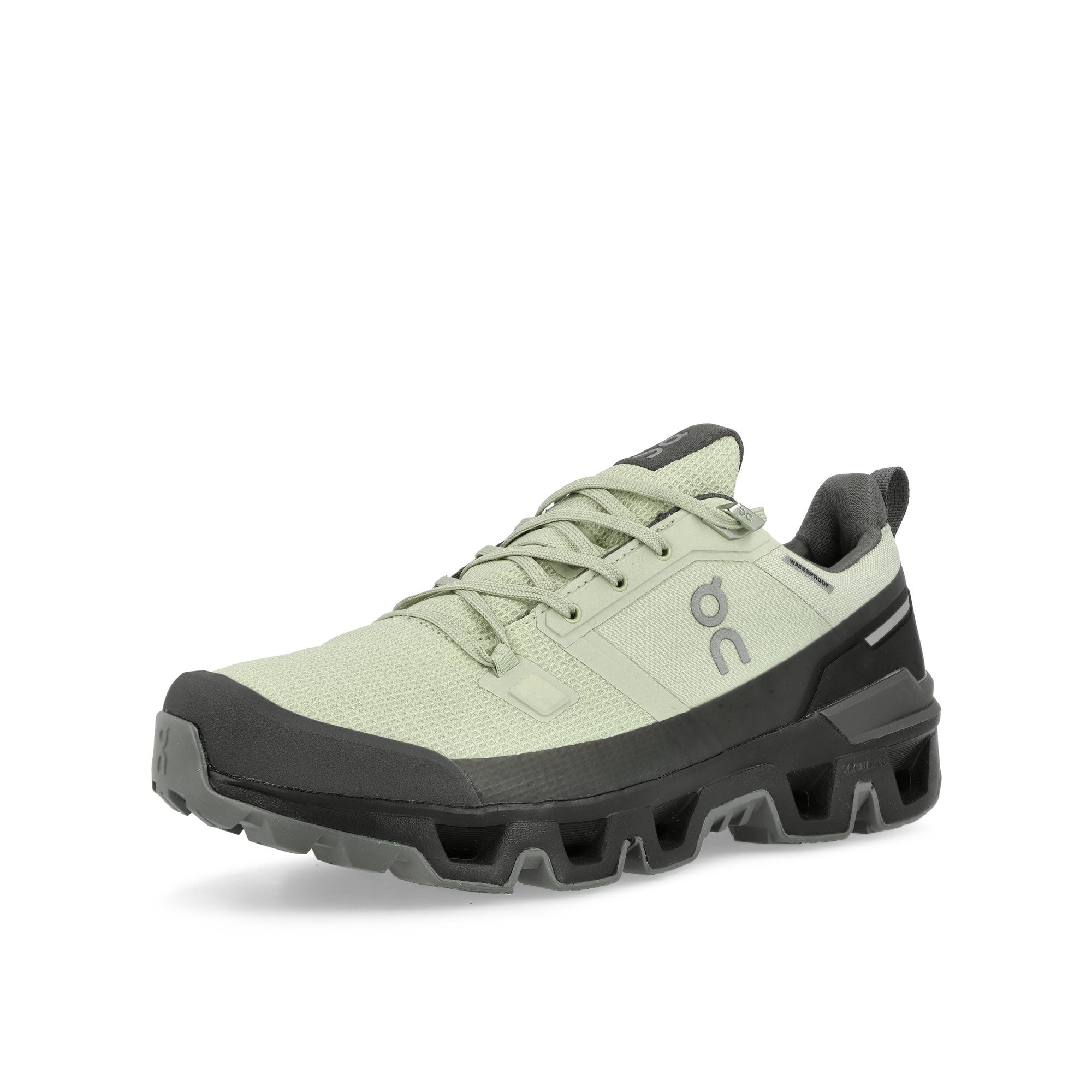 On Cloudwander Waterproof Sand / Black Low Top Sneakers Close Up | Overkill