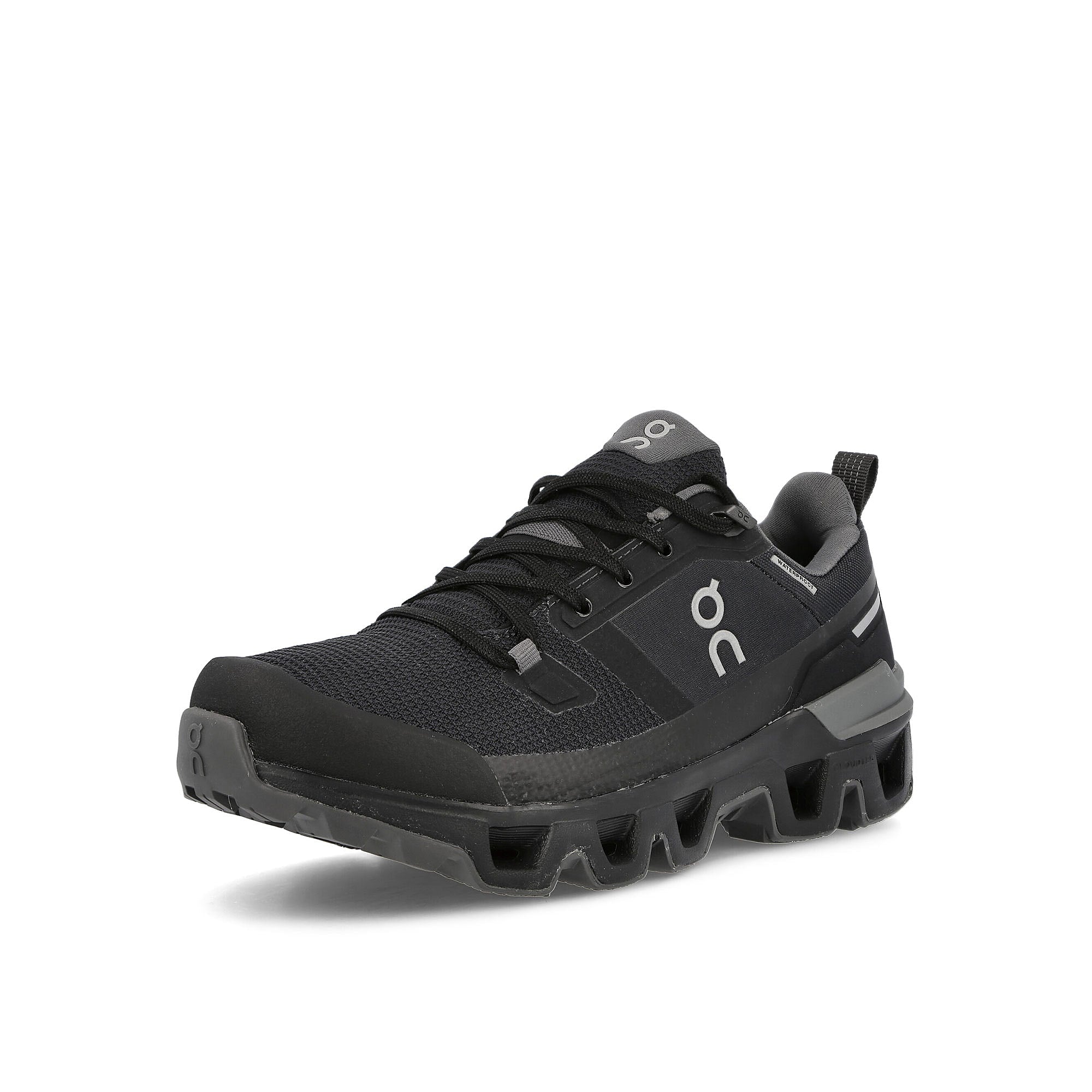 On Cloudwander Waterproof Black Low Top Sneakers Close Up | Overkill