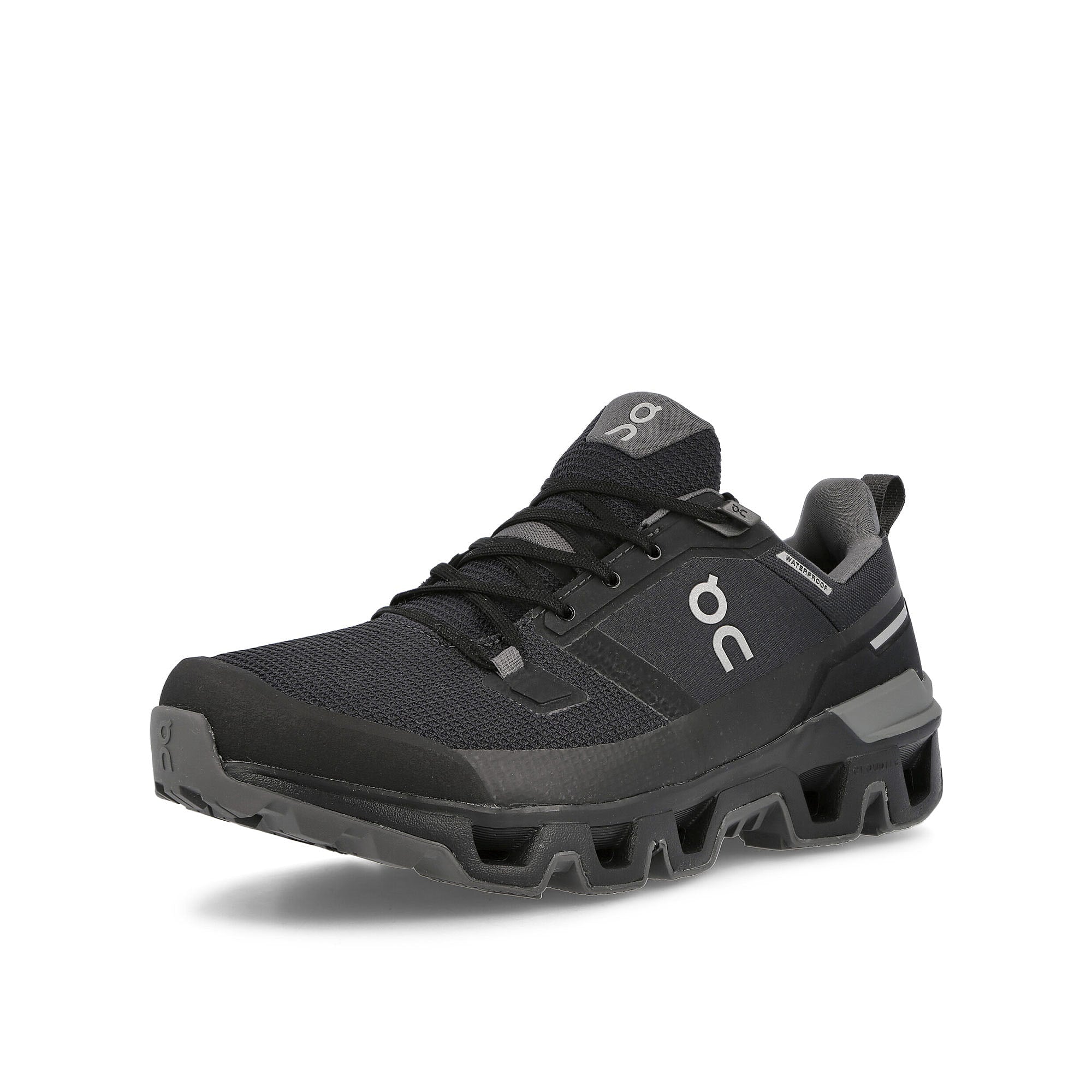 On Cloudwander Waterproof Black / Eclipse Low Top Sneakers Close Up | Overkill