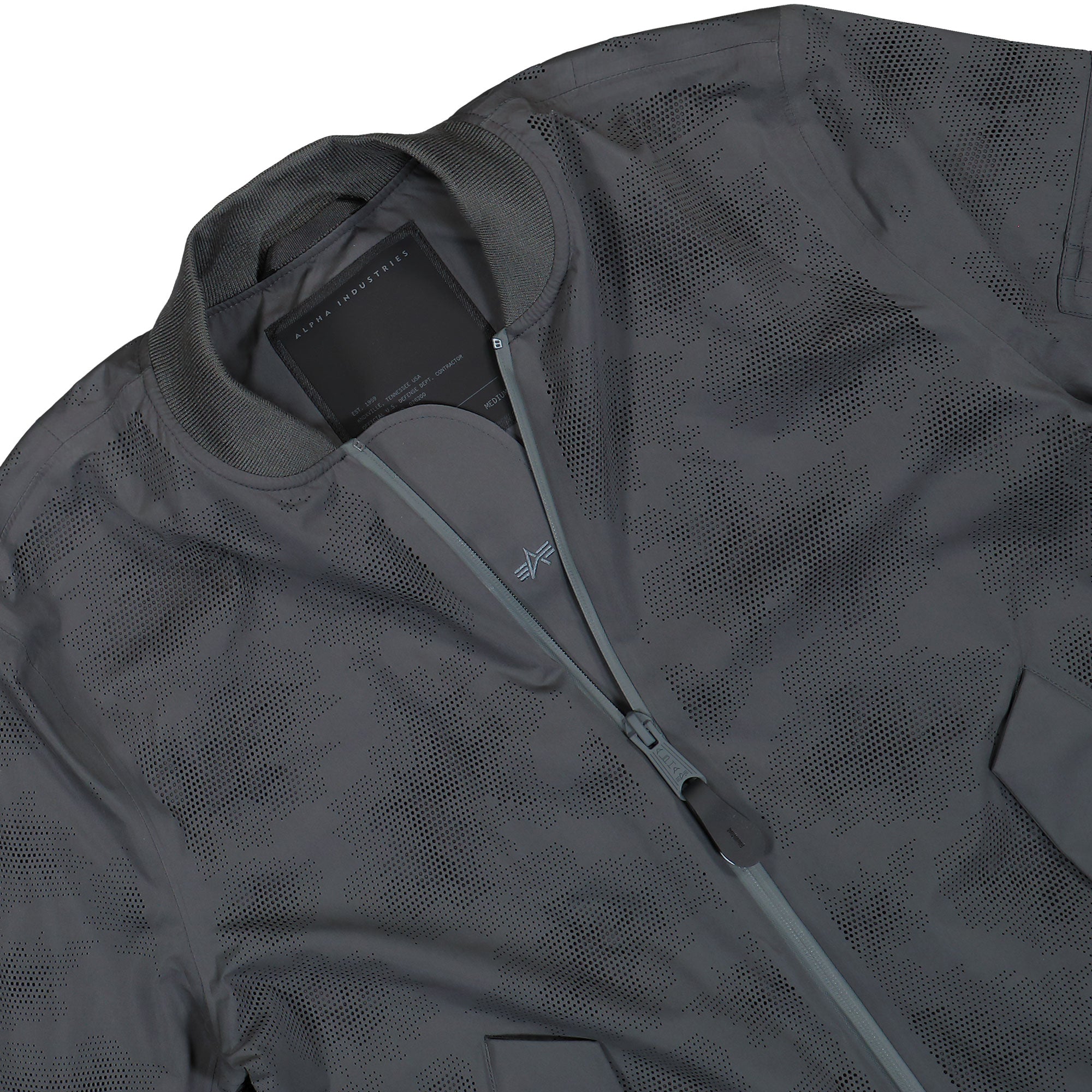 Alpha Industries L-2B Laser Cut Flight Jacket II Charcoal Bomber & Varsity Jackets Close-up | Overkill