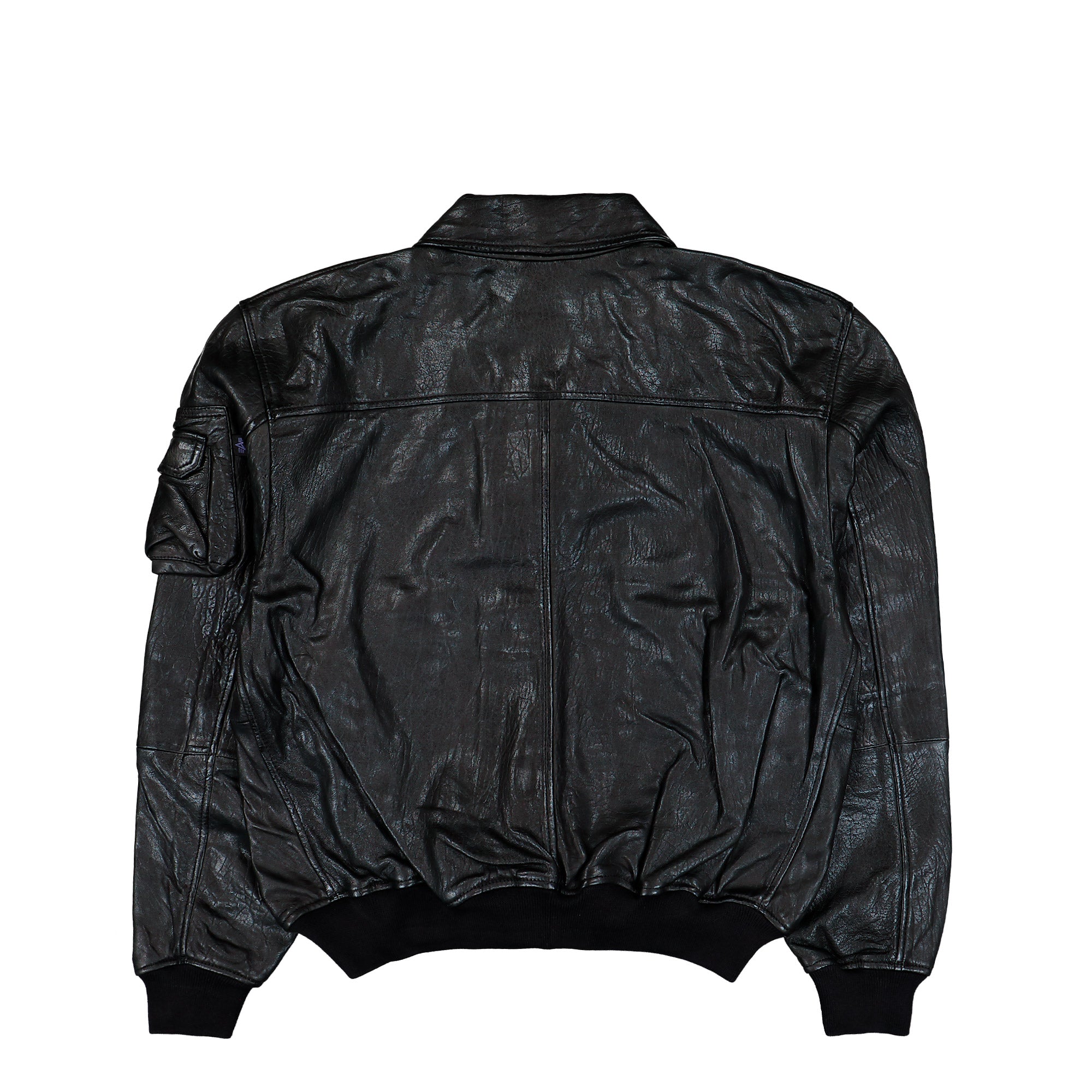 Alpha Industries CWU-36 / P Leather UV Bomber Jacket Black Jacket 768002-03 Close-up | Overkill