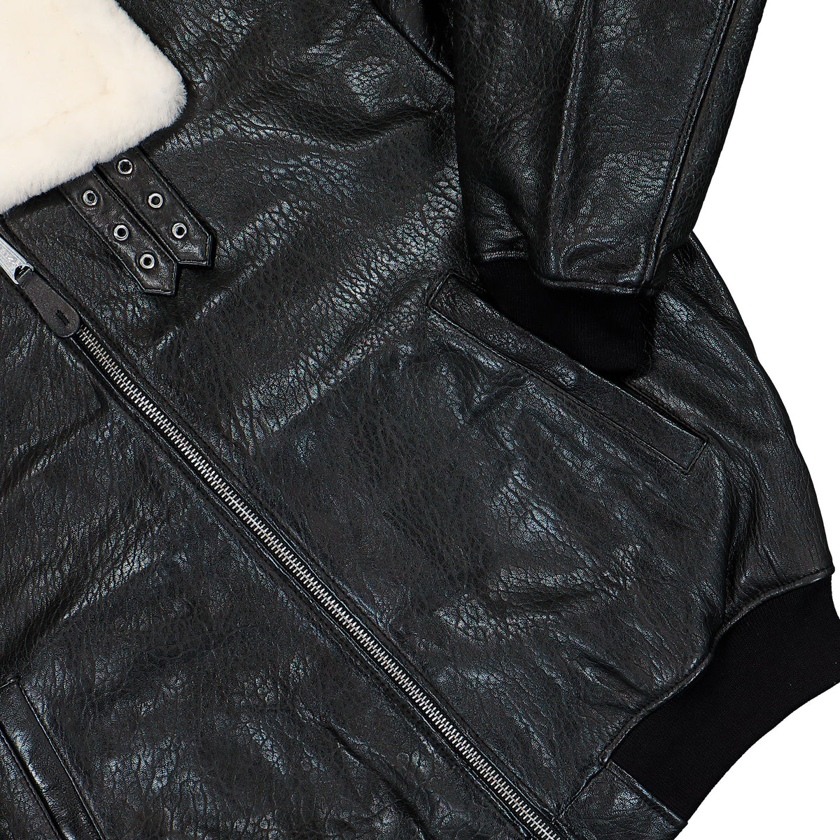 Alpha Industries B-15 Leather UV Bomber Jacket Black Jacket 768004-03 Detail View 1 | Overkill