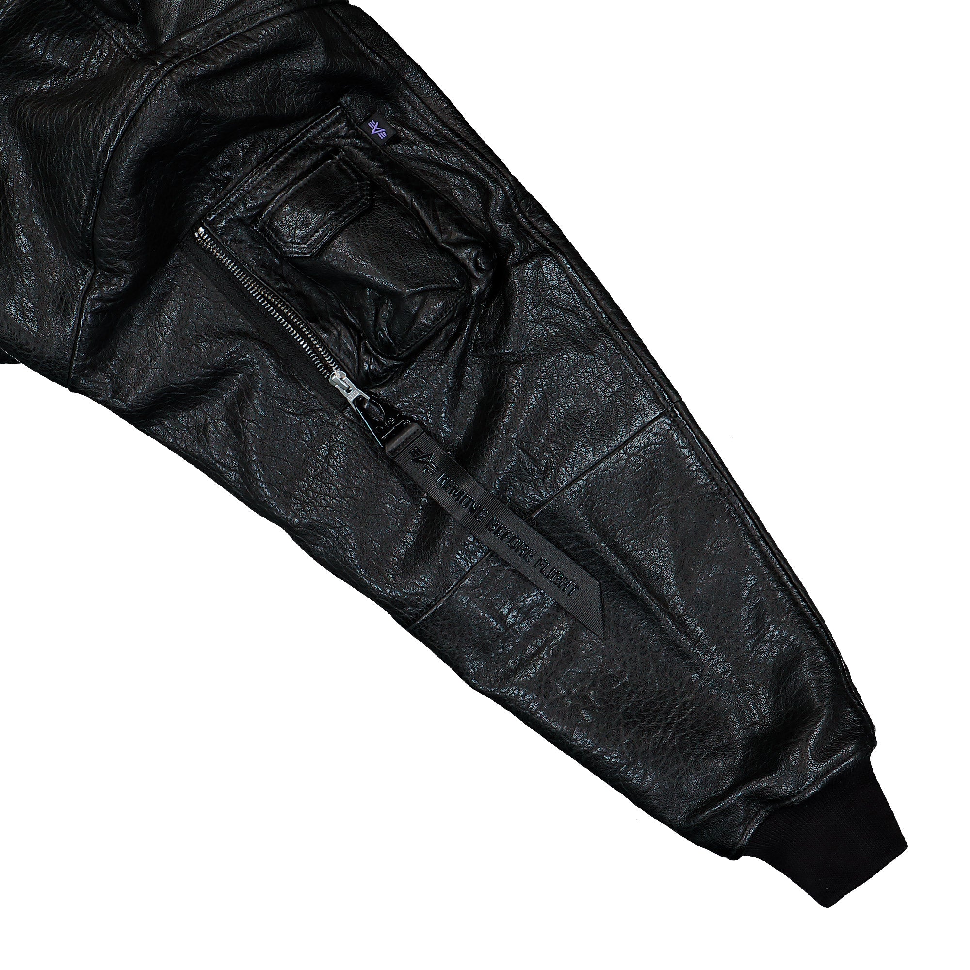 Alpha Industries B-15 Leather UV Bomber Jacket Black Jacket 768004-03 Detail View 2 | Overkill