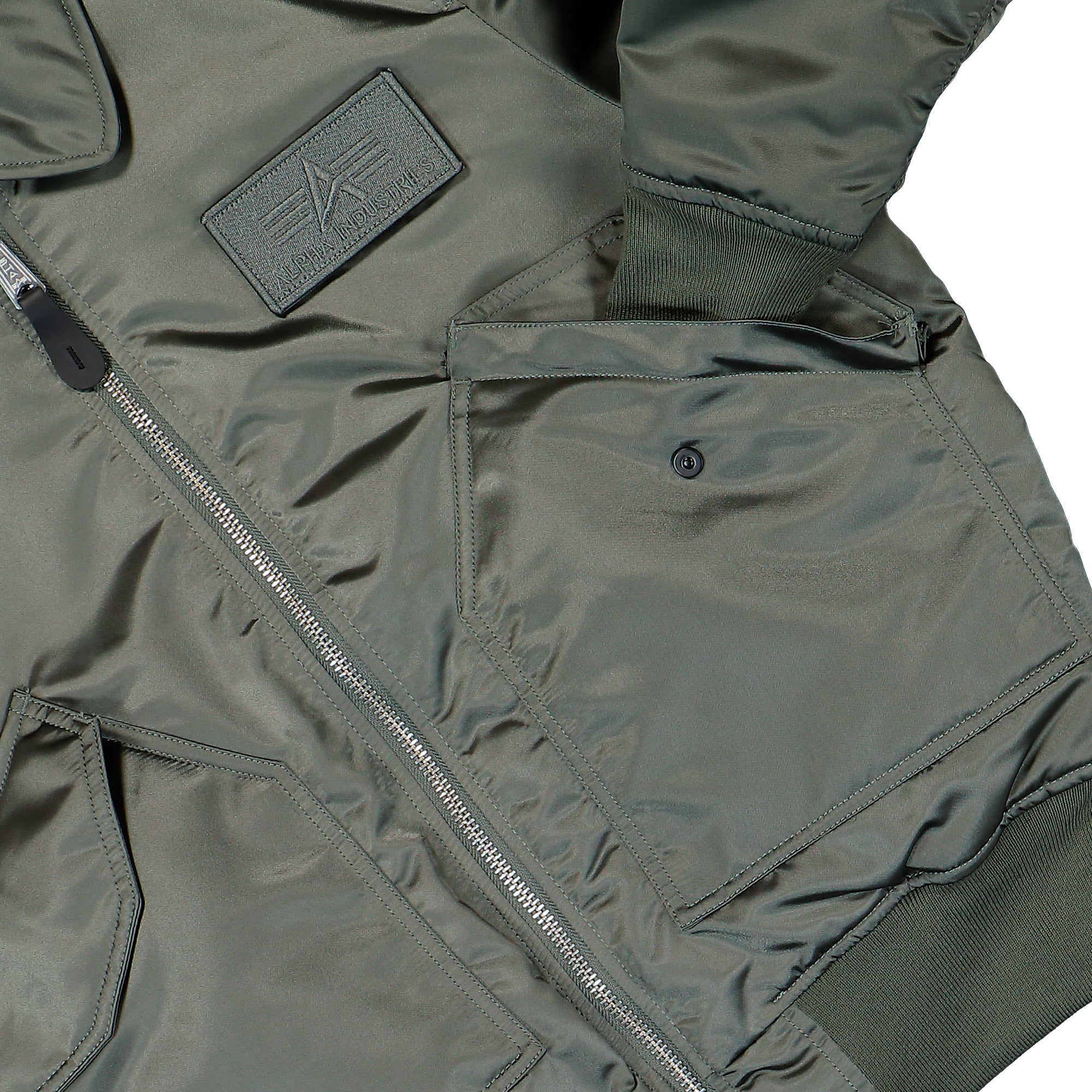 Alpha Industries CWU-45 / P Base UV Bomber Jacket Vintage Green Jacket 768005-432 Detail View 1 | Overkill