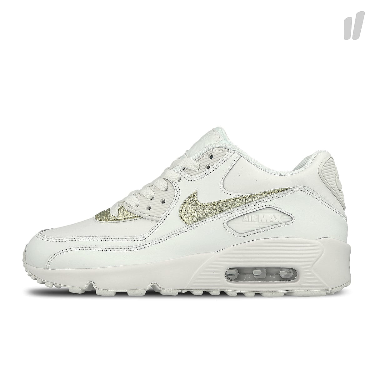 Nike wmns air max 90 leather gs Summit White-Metallic Gold Star Sneakers 833376 103 | Overkill