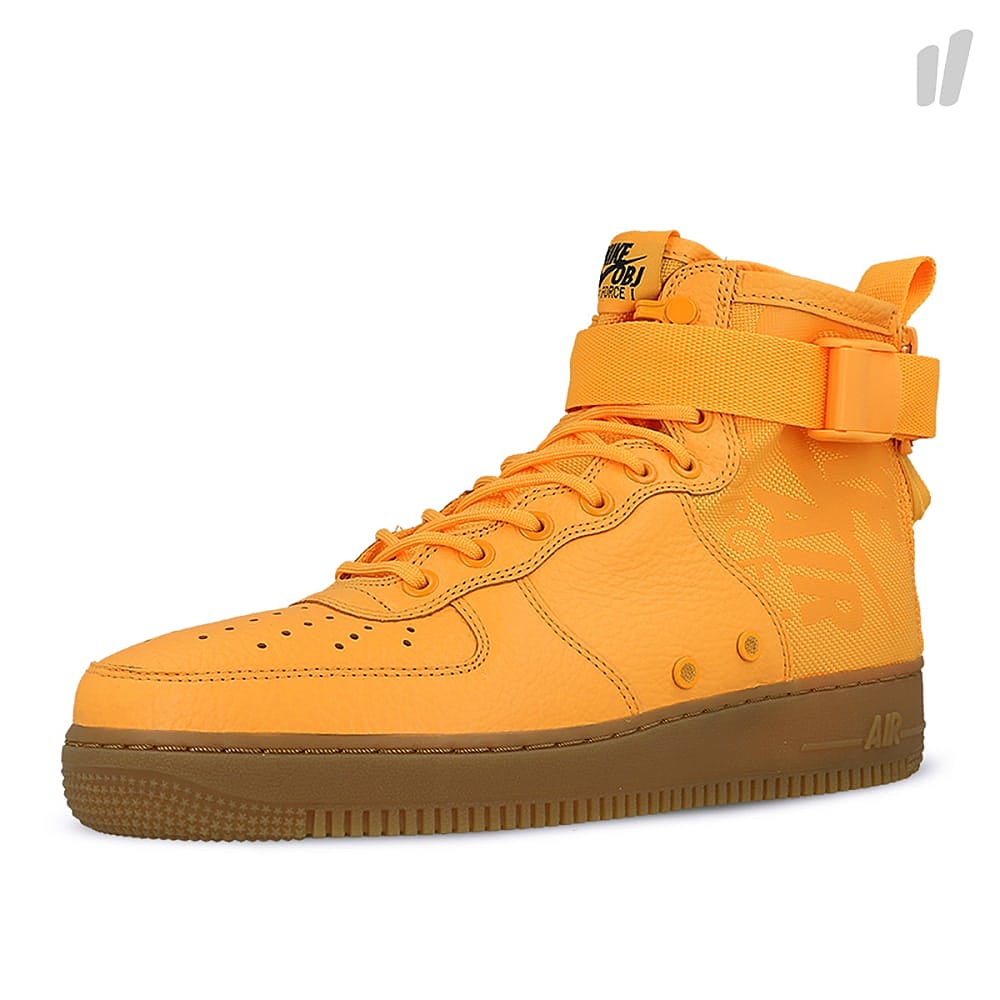 Nike sf air force 1 mid Laser Orange-Laser Orange - Gum Medium Brown Sneakers Close Up | Overkill