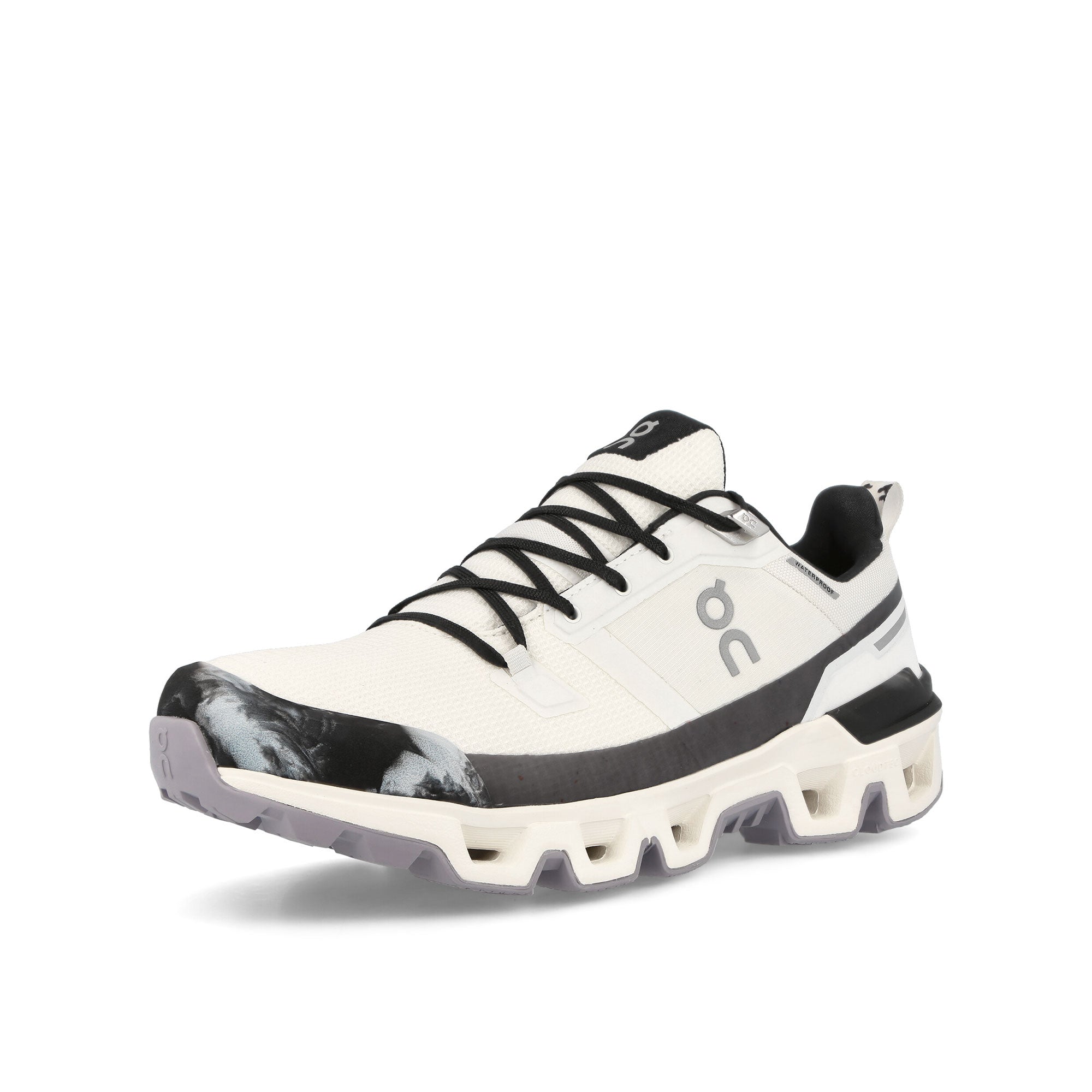 On Cloudwander Waterproof Ivory-Black Sneakers Close Up | Overkill