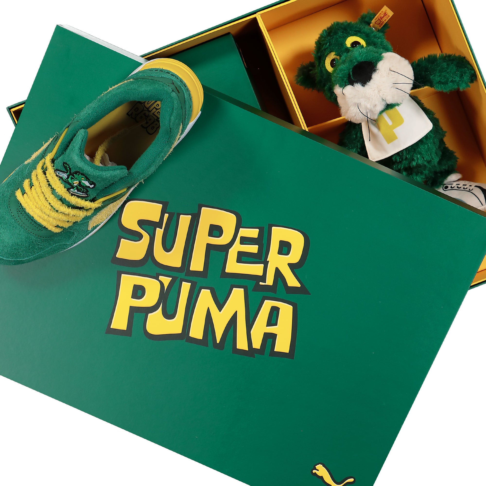 Puma R698 Super Evergreen - Sun Ray Yellow Low Top Sneakers Close Up | Overkill