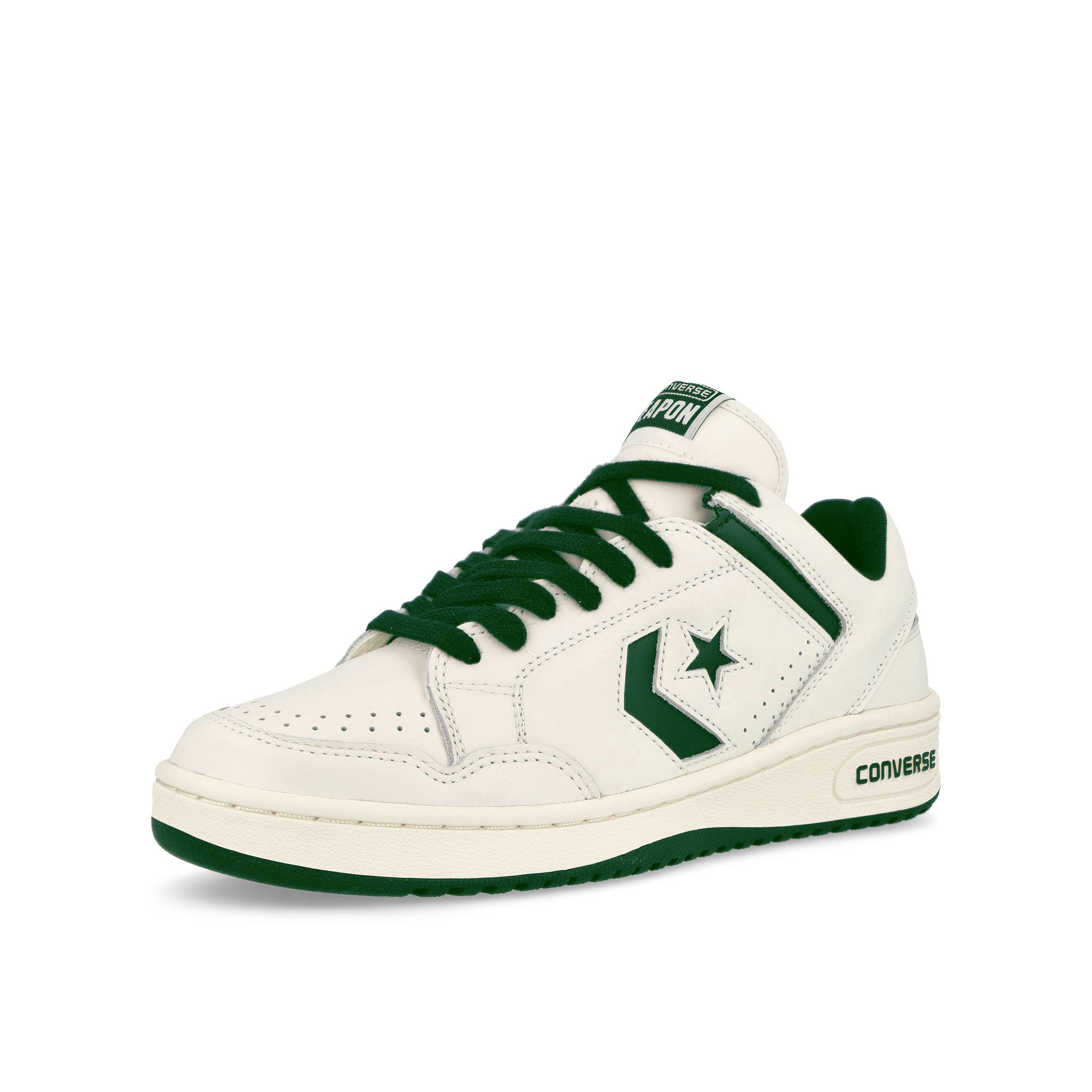 Converse Weapon OX Green Envy / Vintage White Low Top Sneakers Close Up | Overkill