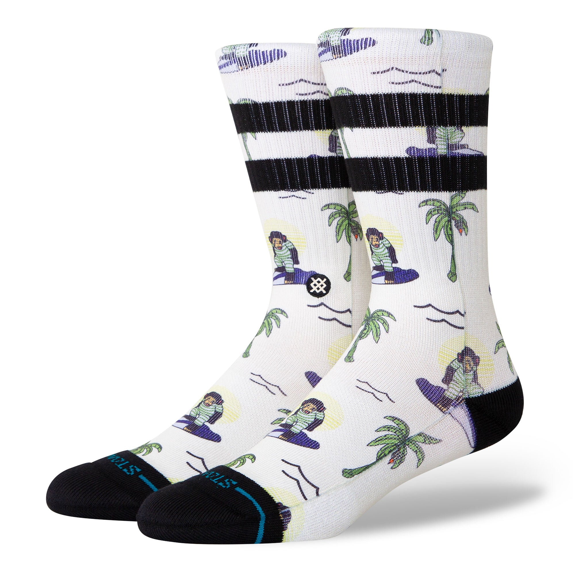 Stance Surfin Monkey Crew Socks White Socks A556C24SUR-WHT | Overkill