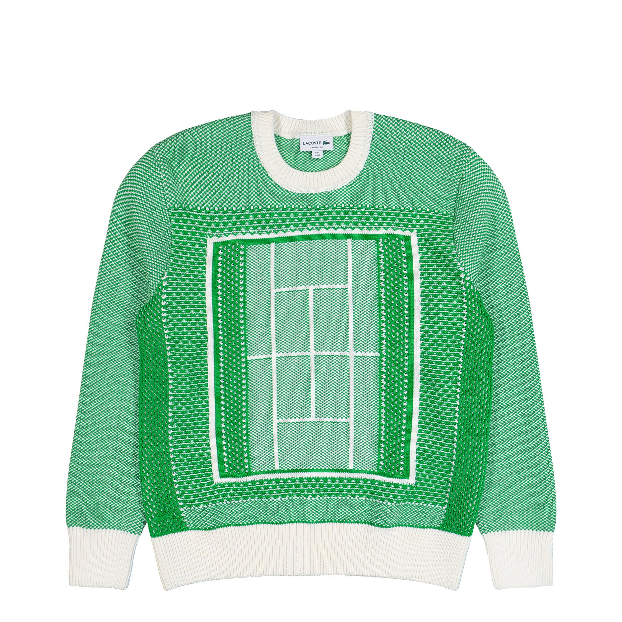 Lacoste Tennis Court Jacquard Crew Neck Sweater Billiard Green / Flour Sweatshirts AH0619-00 4SI | Overkill