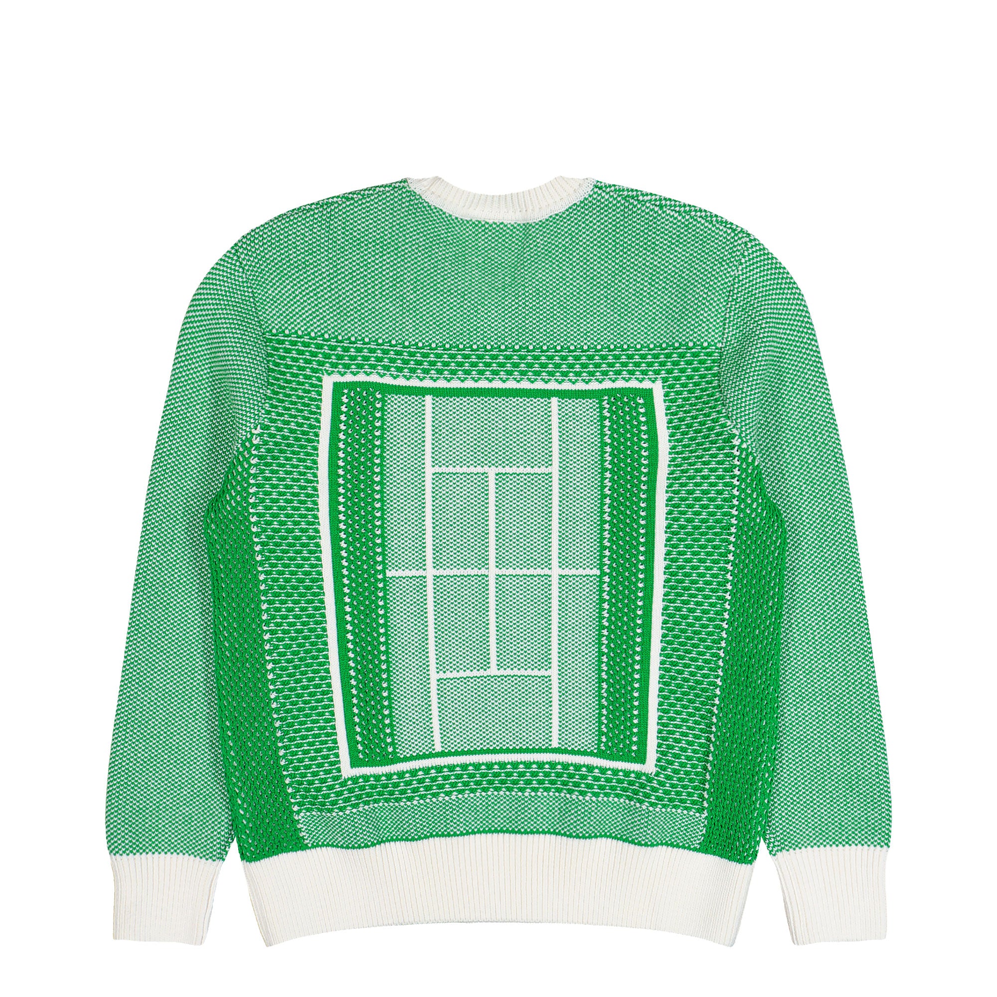 Lacoste Tennis Court Jacquard Crew Neck Sweater Billiard Green / Flour Sweatshirts AH0619-00 4SI Close-up | Overkill