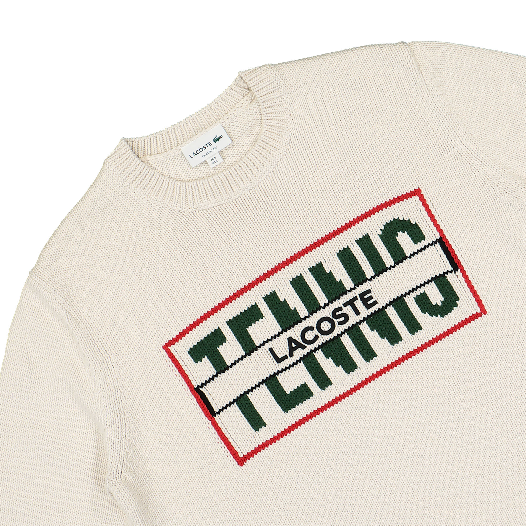 Lacoste Sweater with Contrasting Jacquard Pattern Blanc / Blanc Sweatshirts Close-up | Overkill